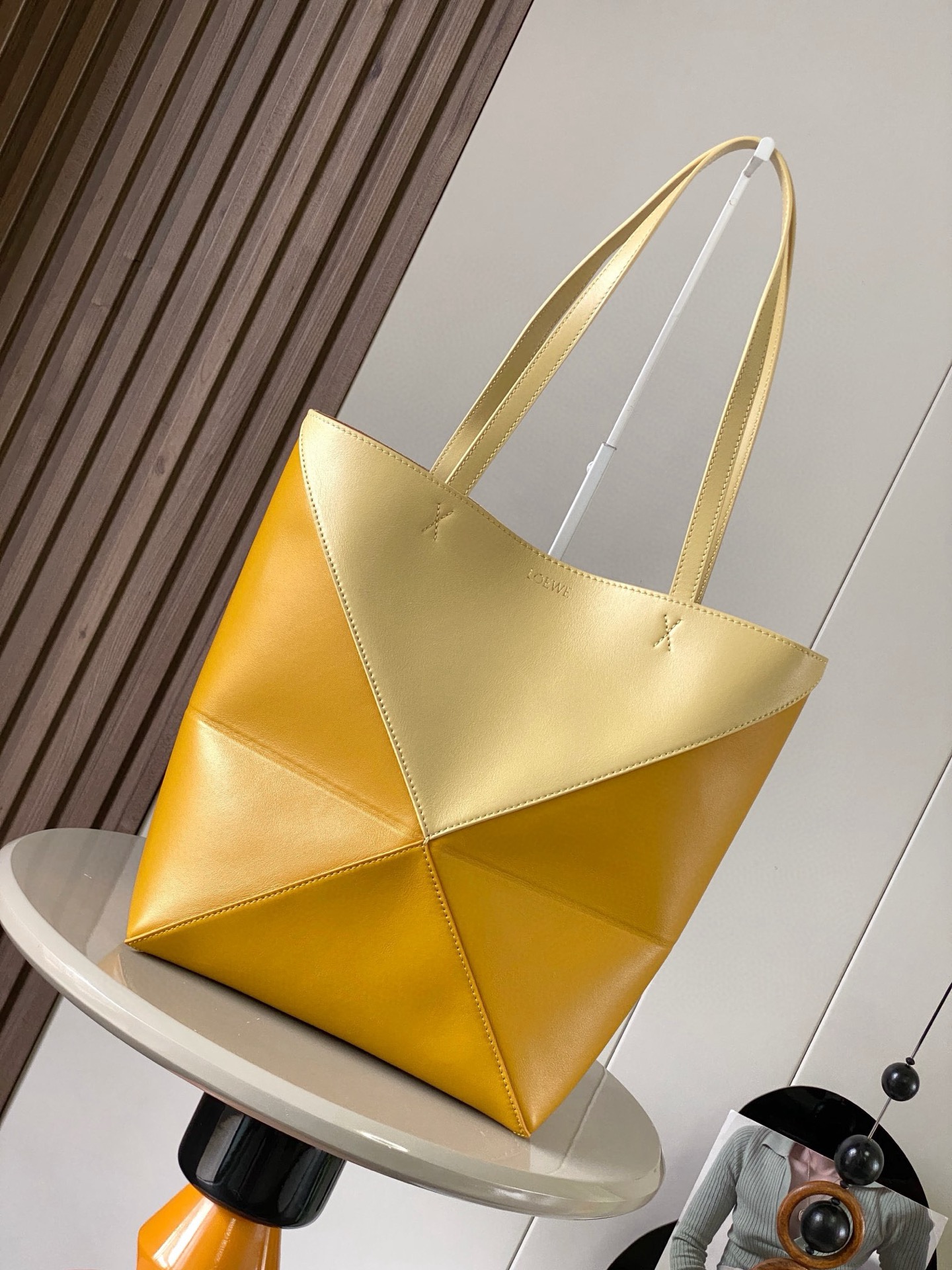 Loewe Puzzle Fold Tote in shiny calfskin yellow