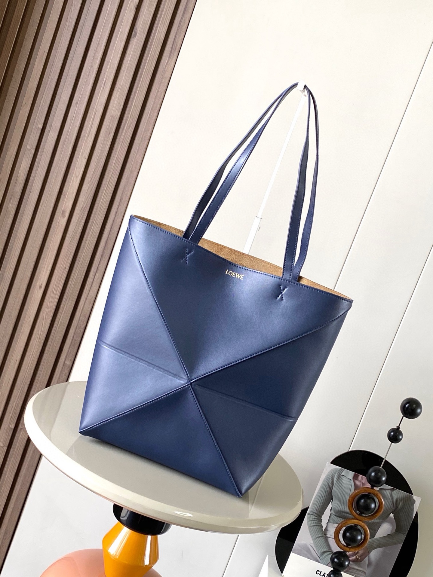 Loewe Medium Puzzle Fold tote in shiny calfskin Blue – LOEWE