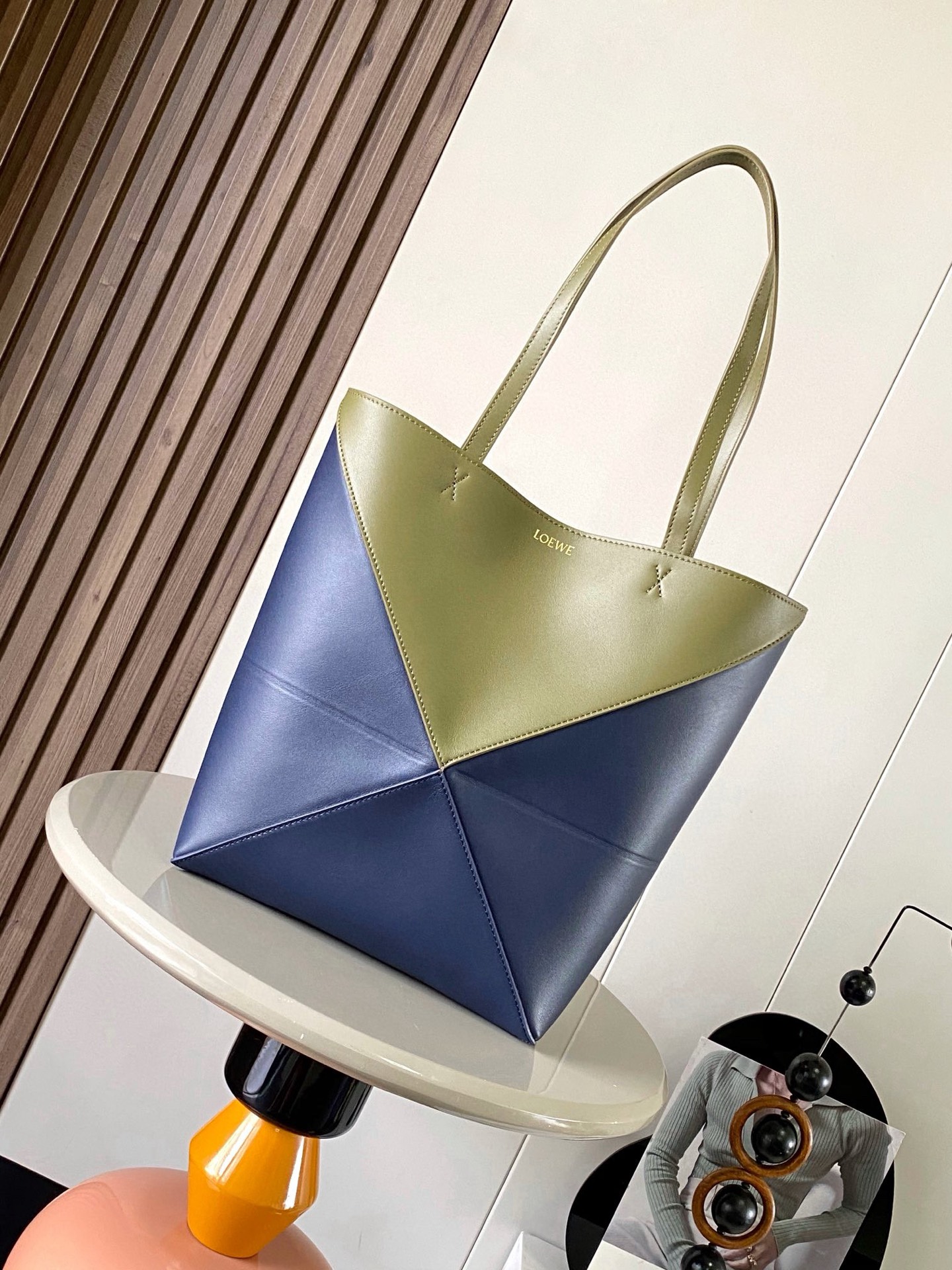 Loewe Puzzle Fold Medium Tote Bag – Olive/Abyss Blue | Editorialist