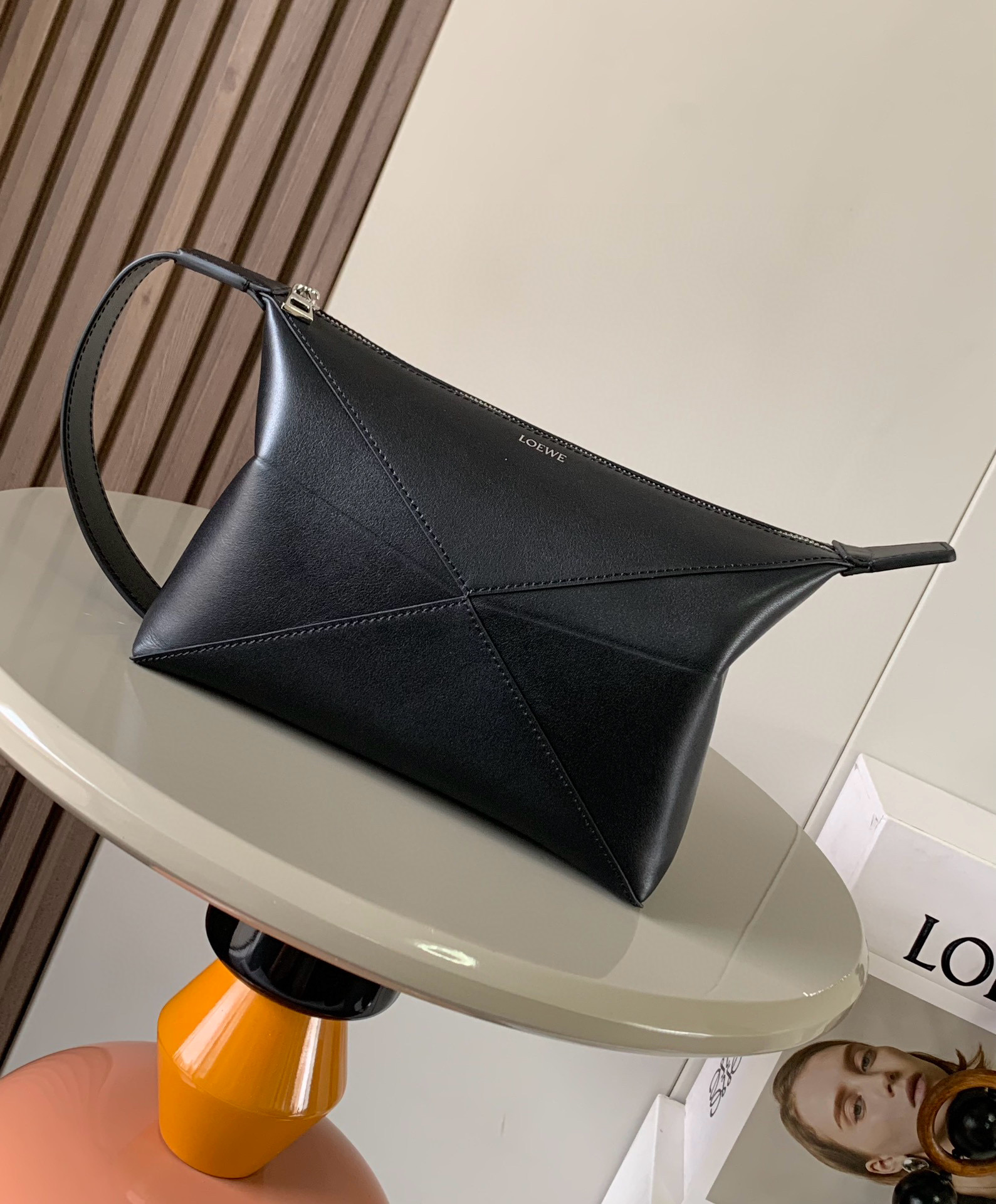 Loewe Puzzle Fold wash bag in shiny calfskin Black – LOEWE