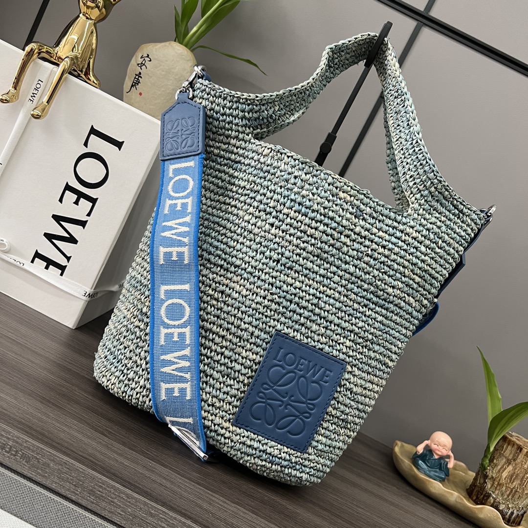 LOEWE Raffia Mini Slit Tote Bag Blue 1660048