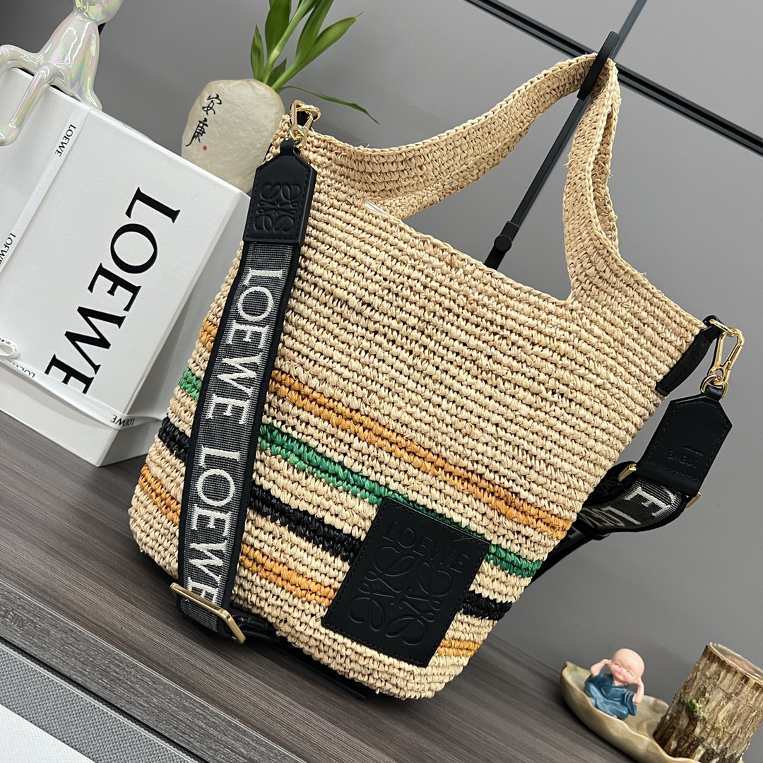 LOEWE Mini Slit bag in striped raffia and calfskin A685453X14