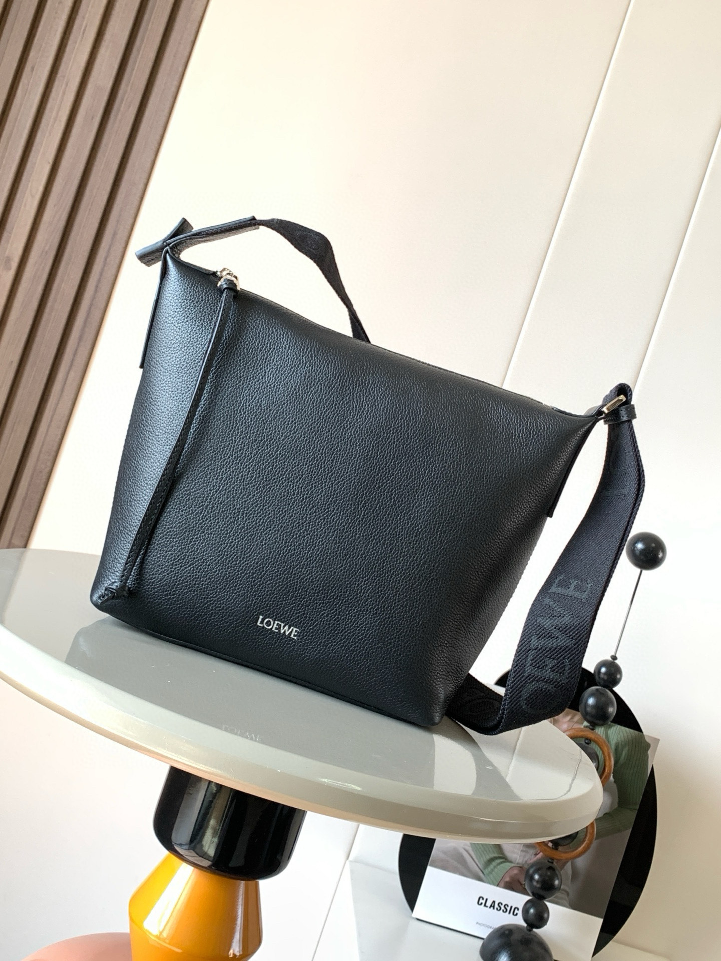 Loewe Small Cubi crossbody bag in supple grained calfskin Black