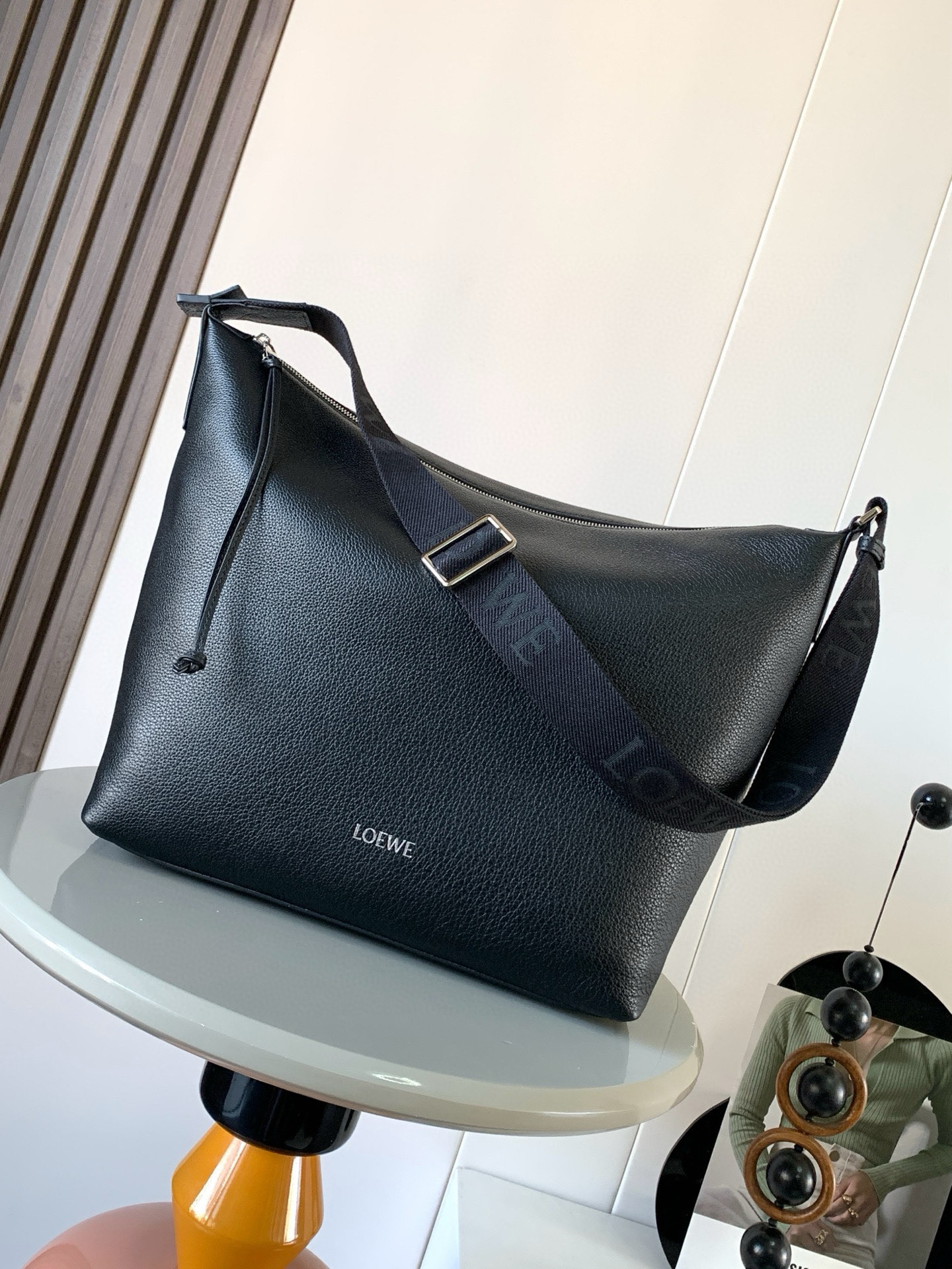 Loewe Small Cubi crossbody bag in supple grained calfskin Black