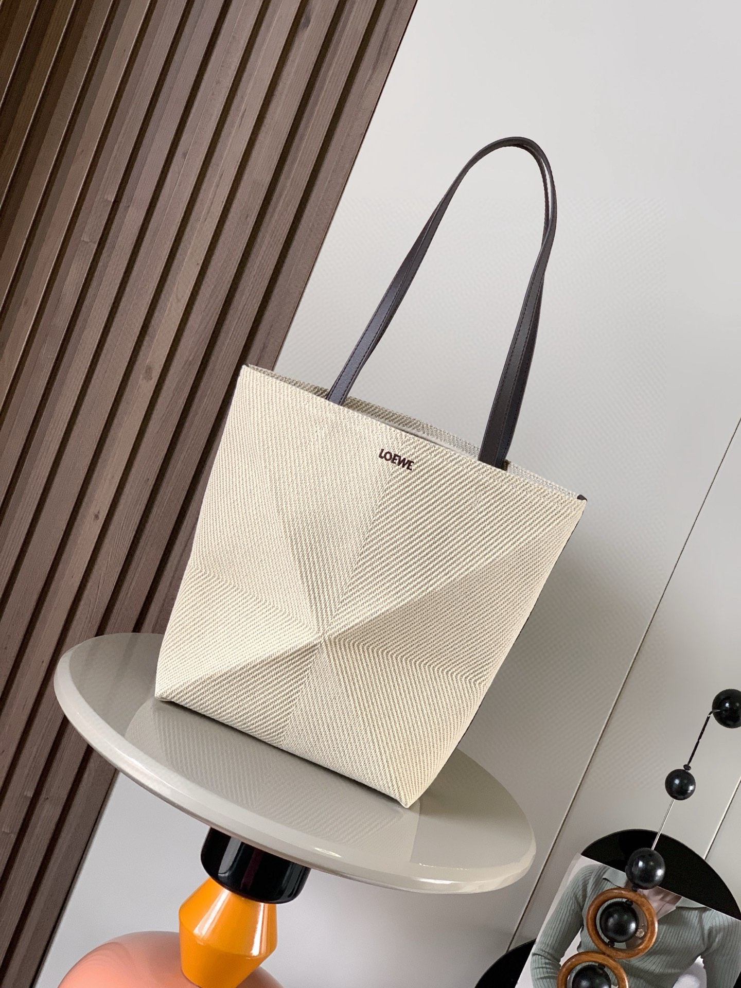 LOEWE Puzzle Fold XXL beige cotton jacquard canvas tote bag