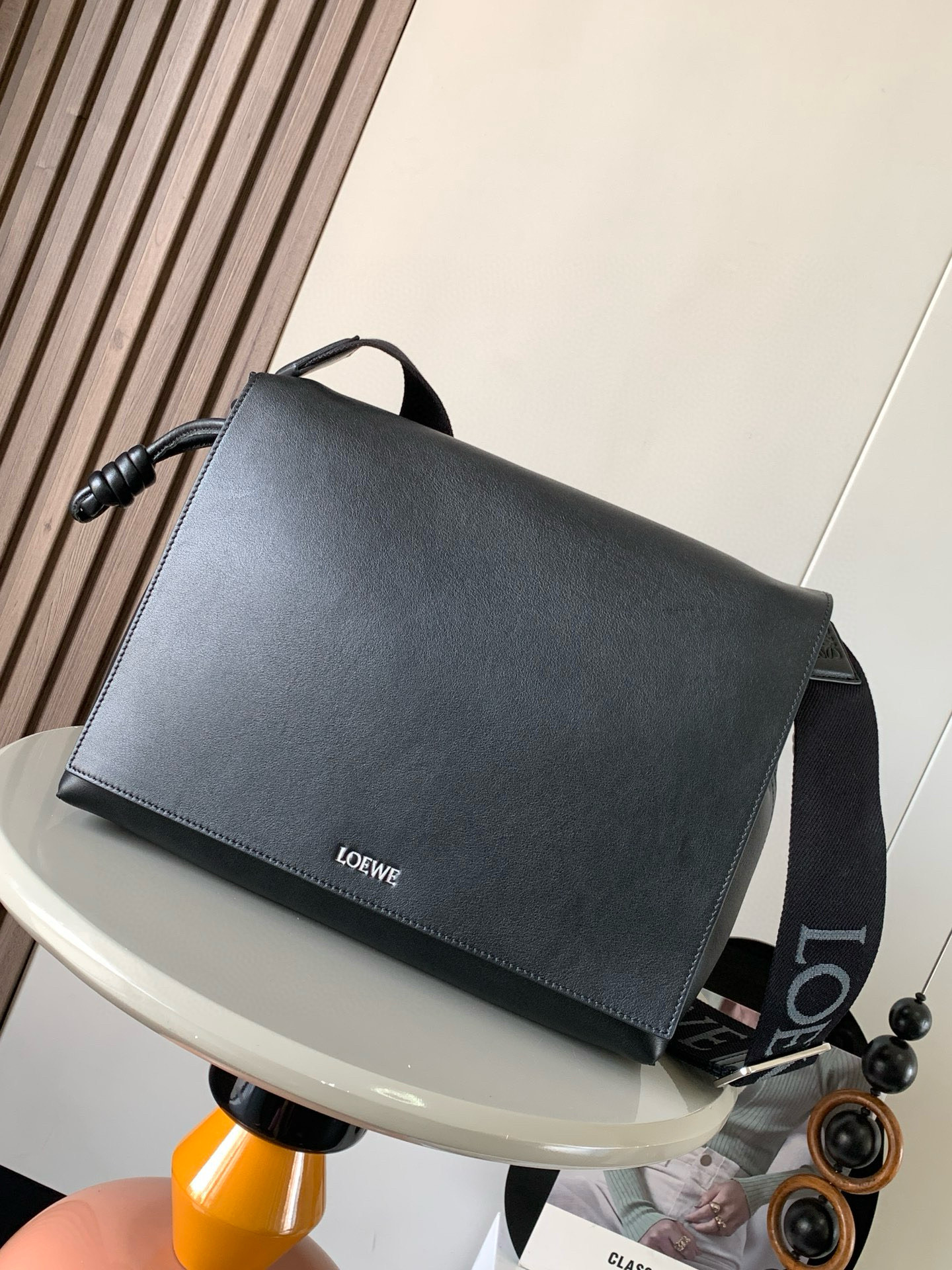LOEWE – Flamenco foil-print branding leather satchel bag