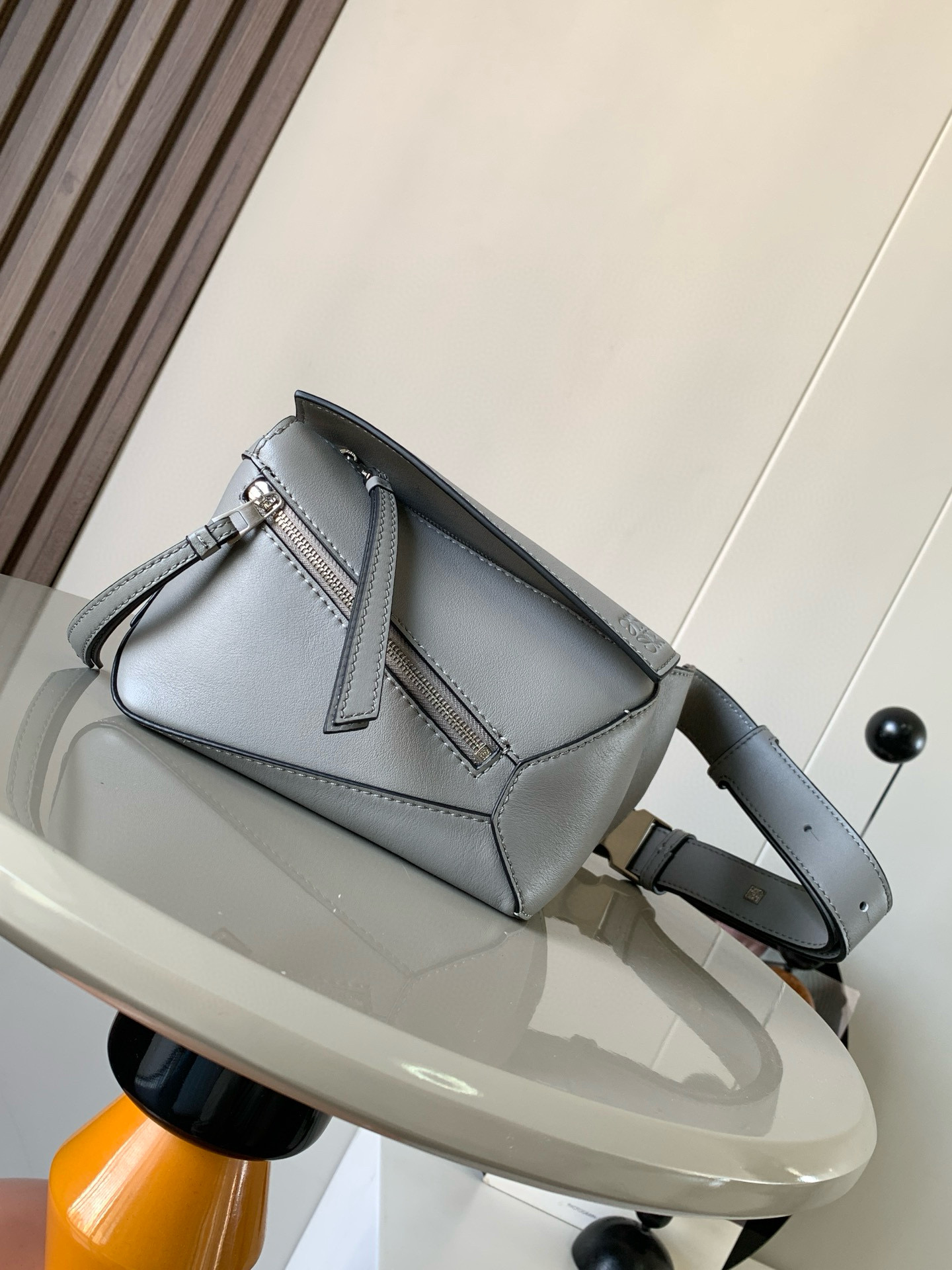 LOEWE – Puzzle Edge brand-debossed mini leather bum bag gray