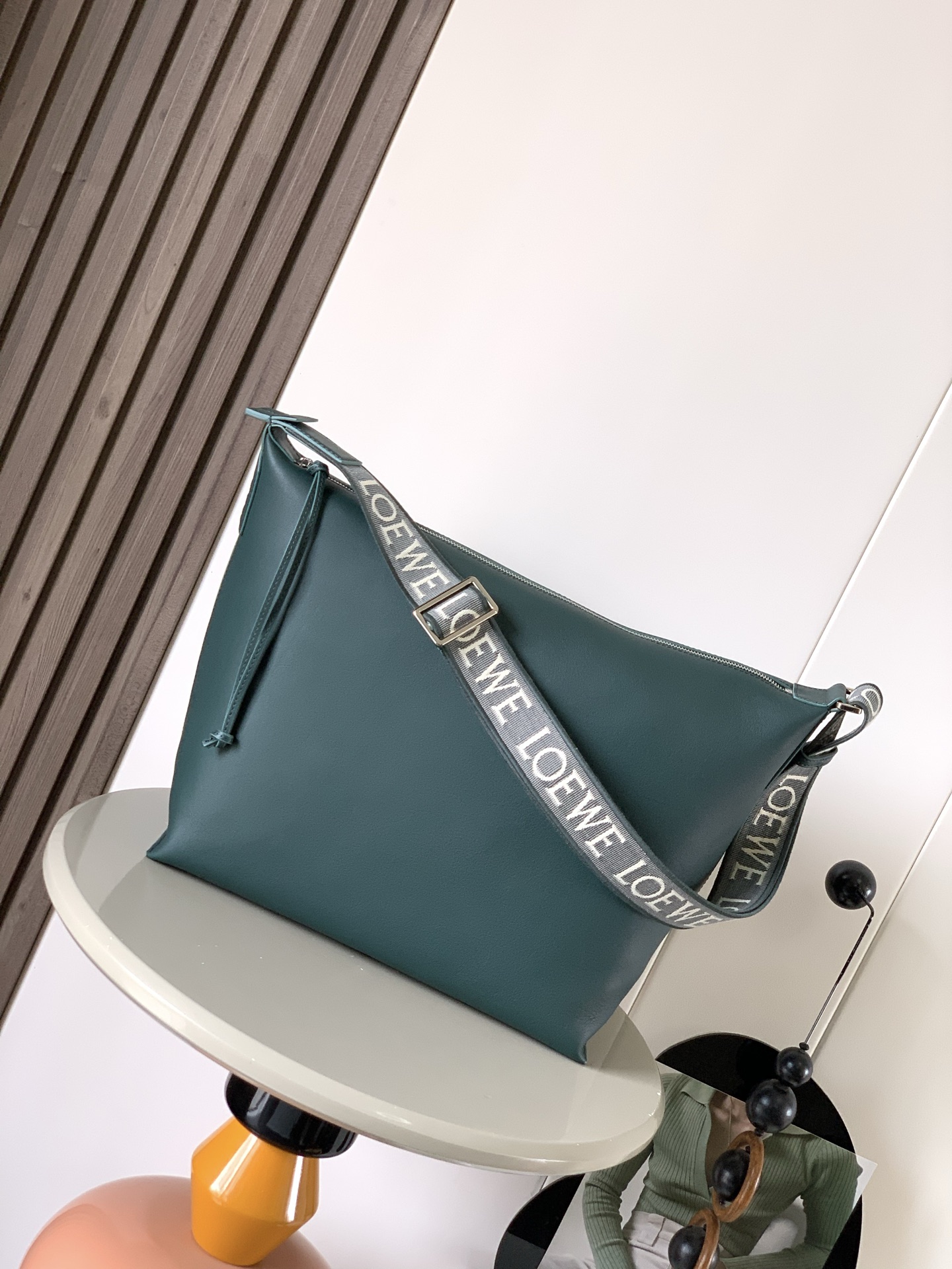 Loewe Small Cubi crossbody bag in supple smooth calfskin and bkue green