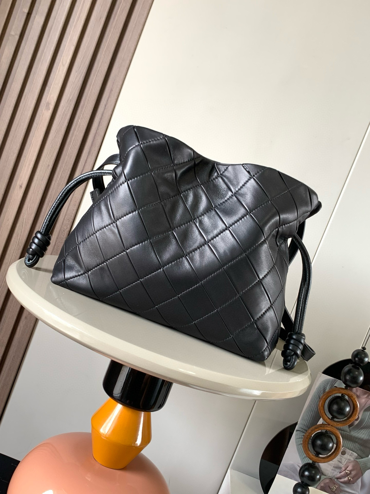 LOEWE Nappa Pleated Small Flamenco Knot Bag Black 1624018