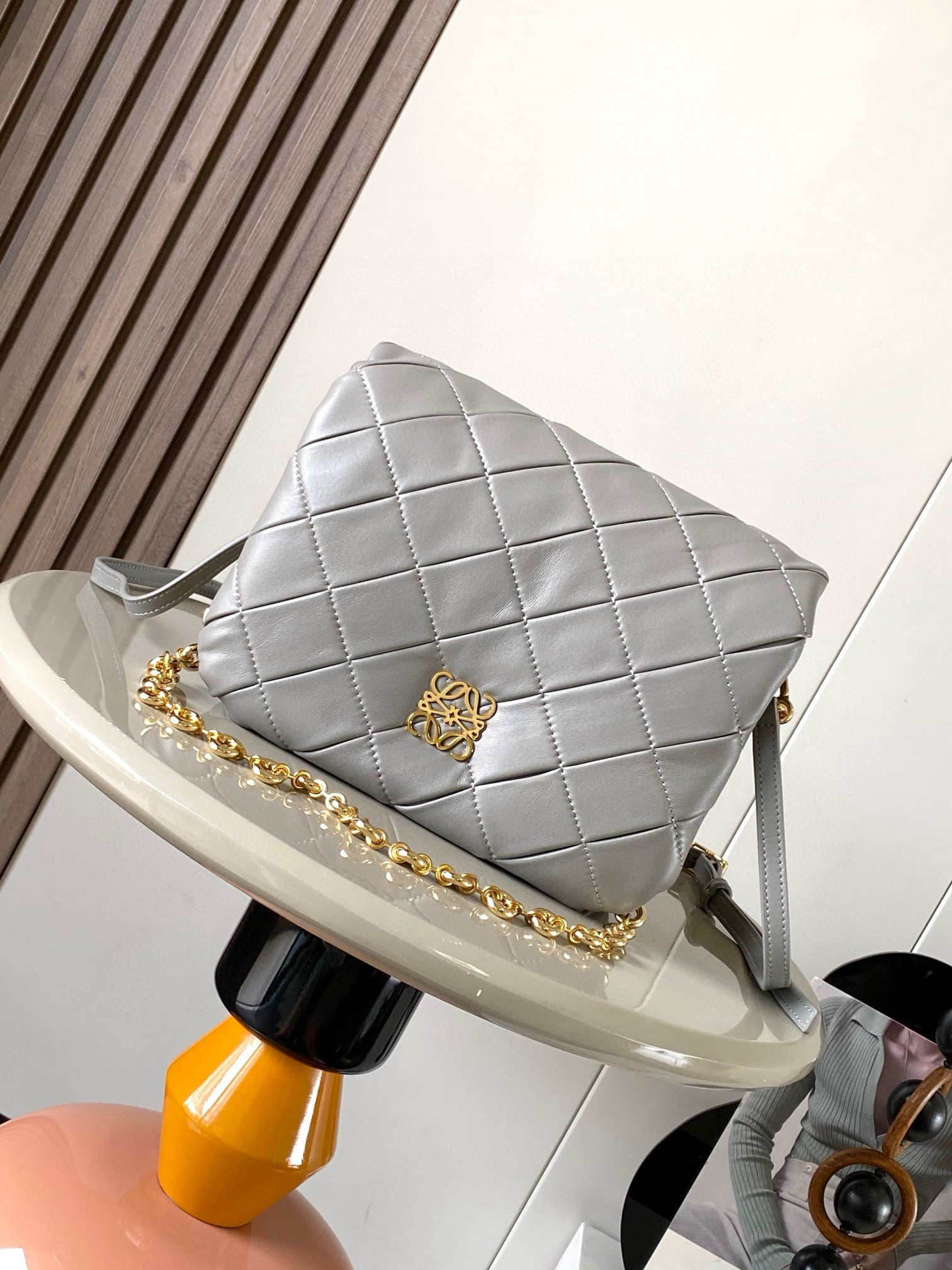 Loewe Goya Pleated Puffer Shoulder Bag – Grey