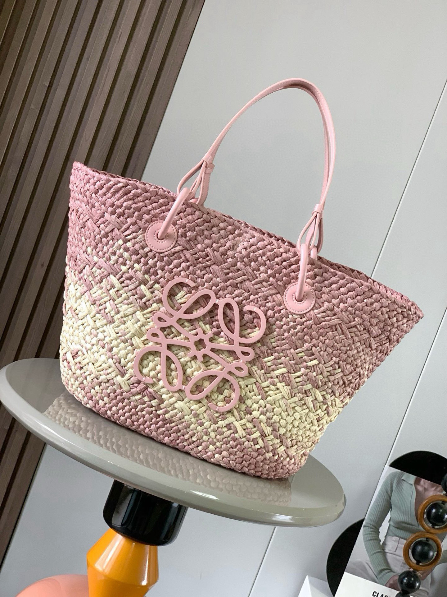 Loewe Pink Raffia Basket Bag – Woven Straw Summer Beach Tote Bucket | eBay