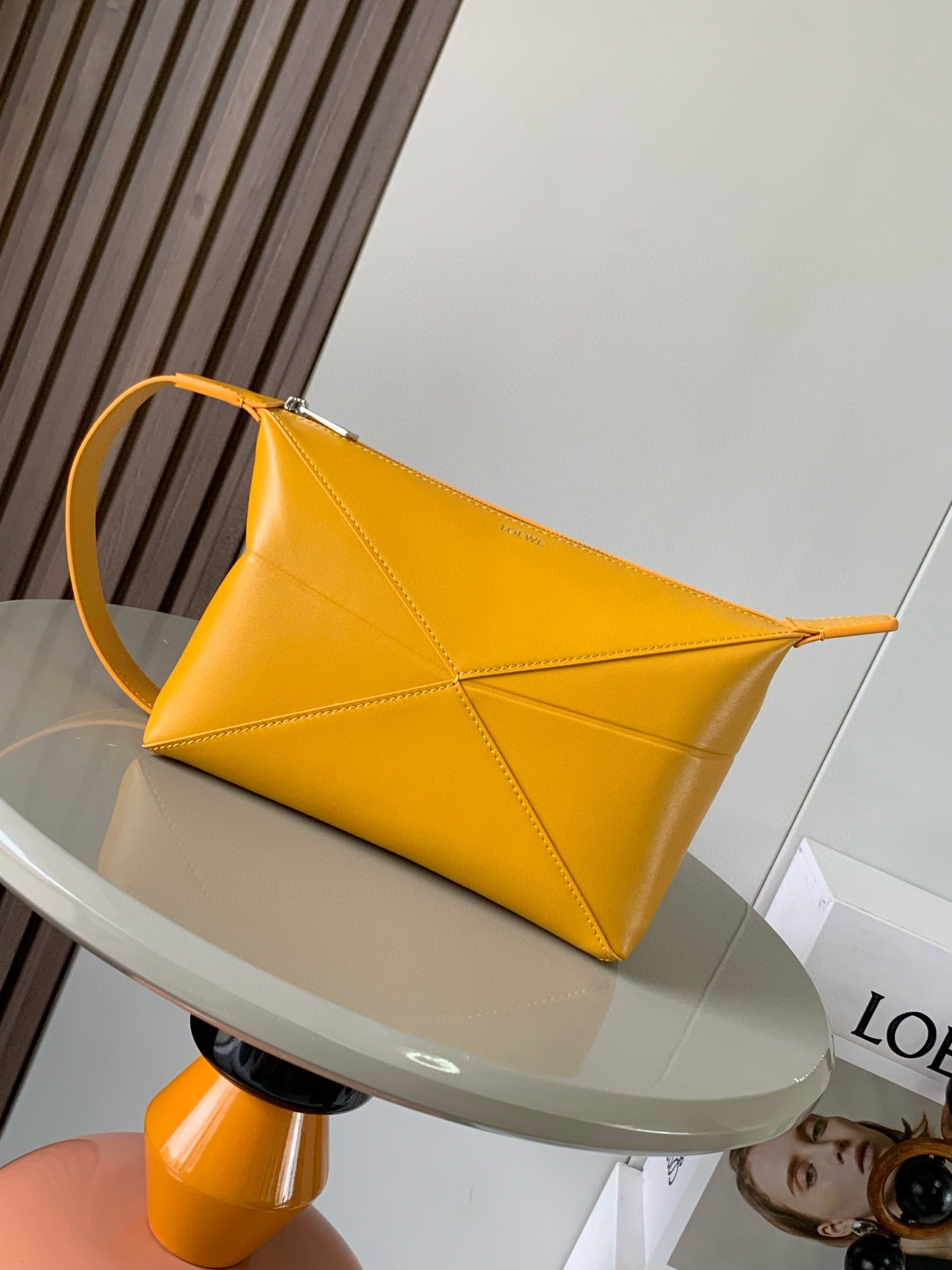 Loewe Puzzle Fold pouch in shiny nappa calfskin Yellow – LOEWE