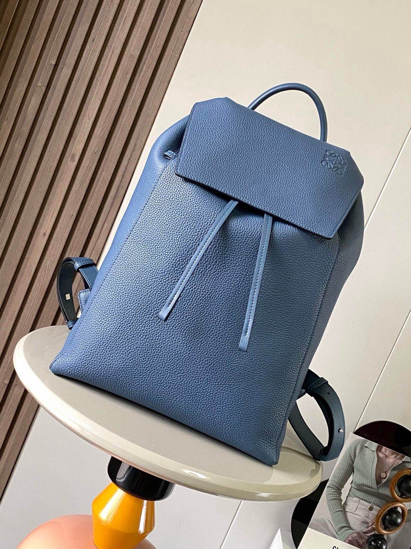 Loewe Blue Calfskin Drawstring Backpack Loewe