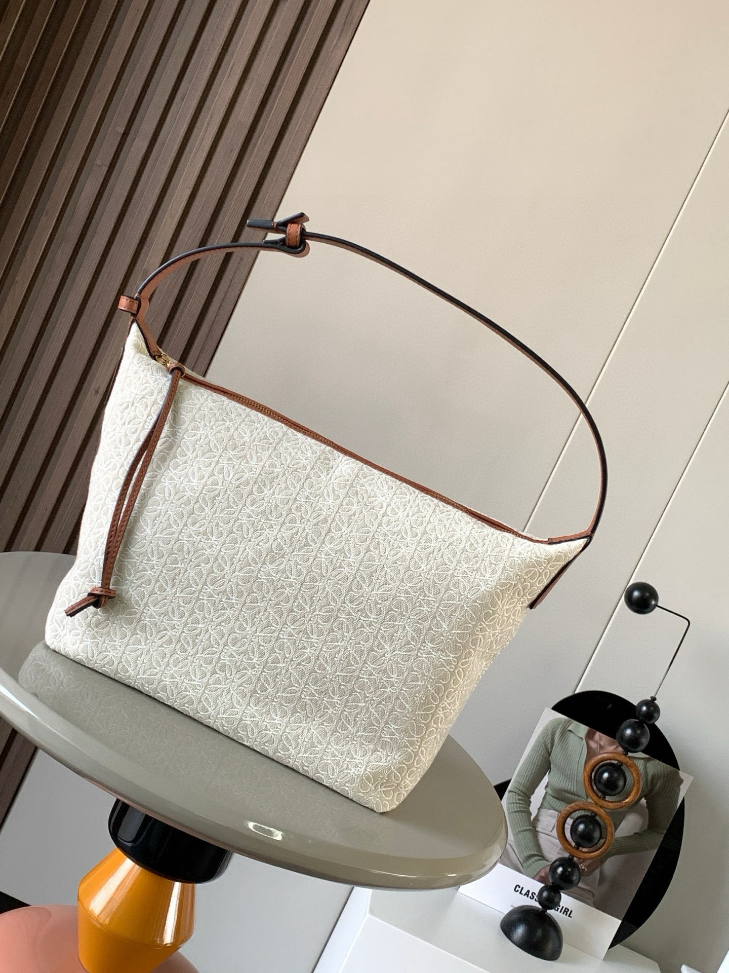 Loewe Cream/Brown Anagram Jacquard and Leather Cubi Shoulder Bag Loewe | TLC