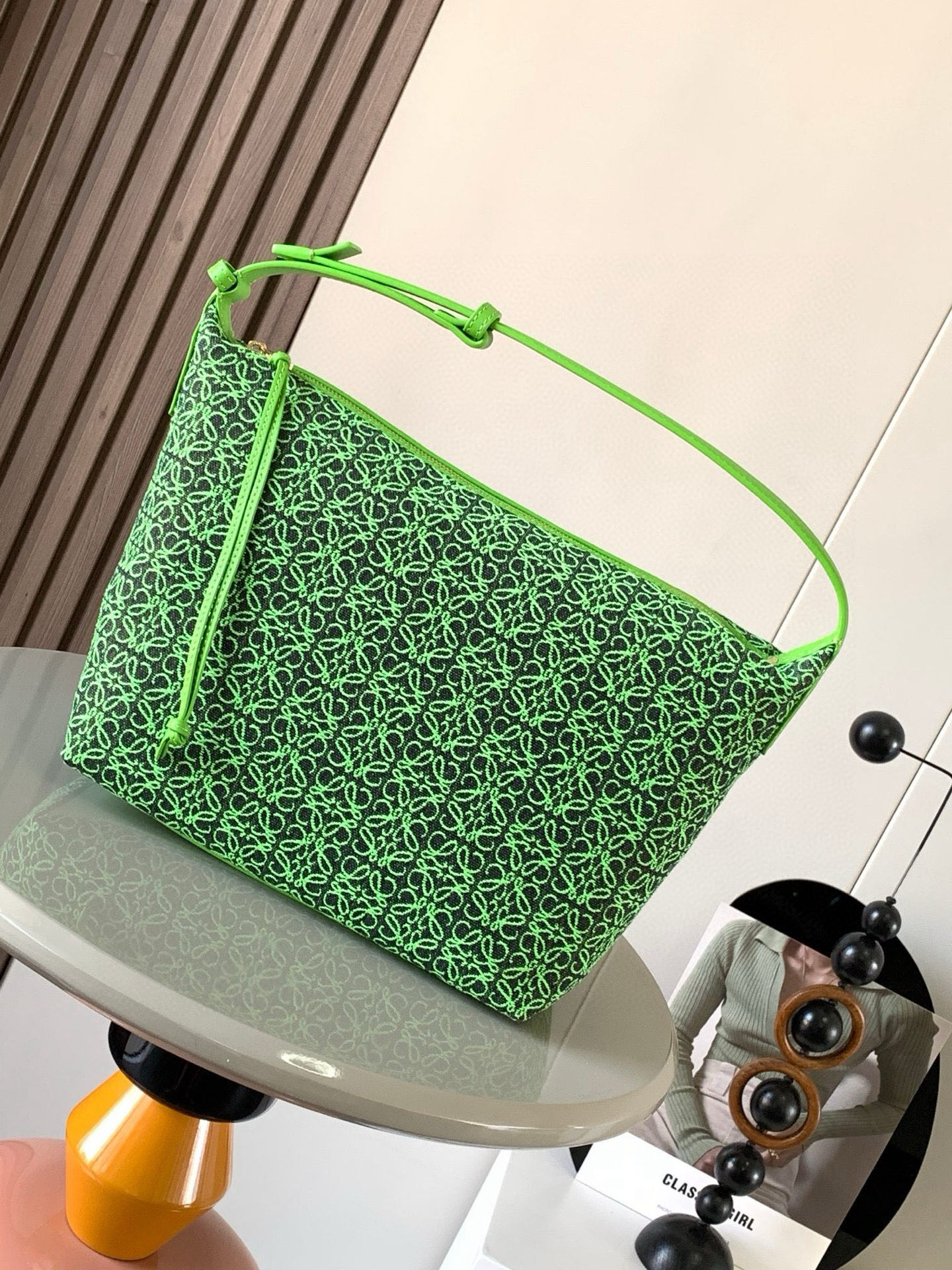 LOEWE Cubi Bag Small Anagram Jacquard Green/Apple Green in Calfskin Leather/Canvas with Gold-tone – US