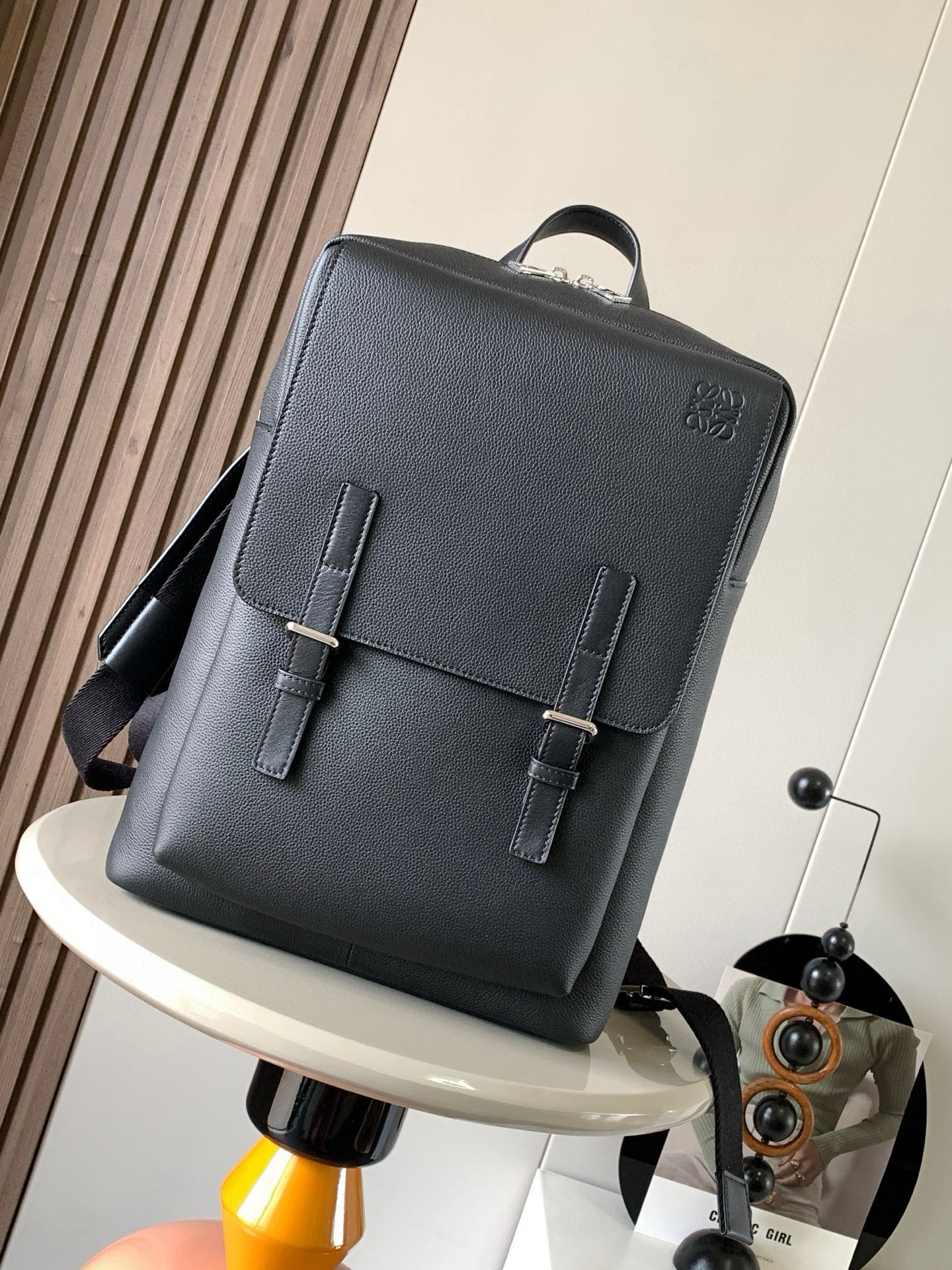 Loewe Military backpack in soft grained calfskin Black – LOEW