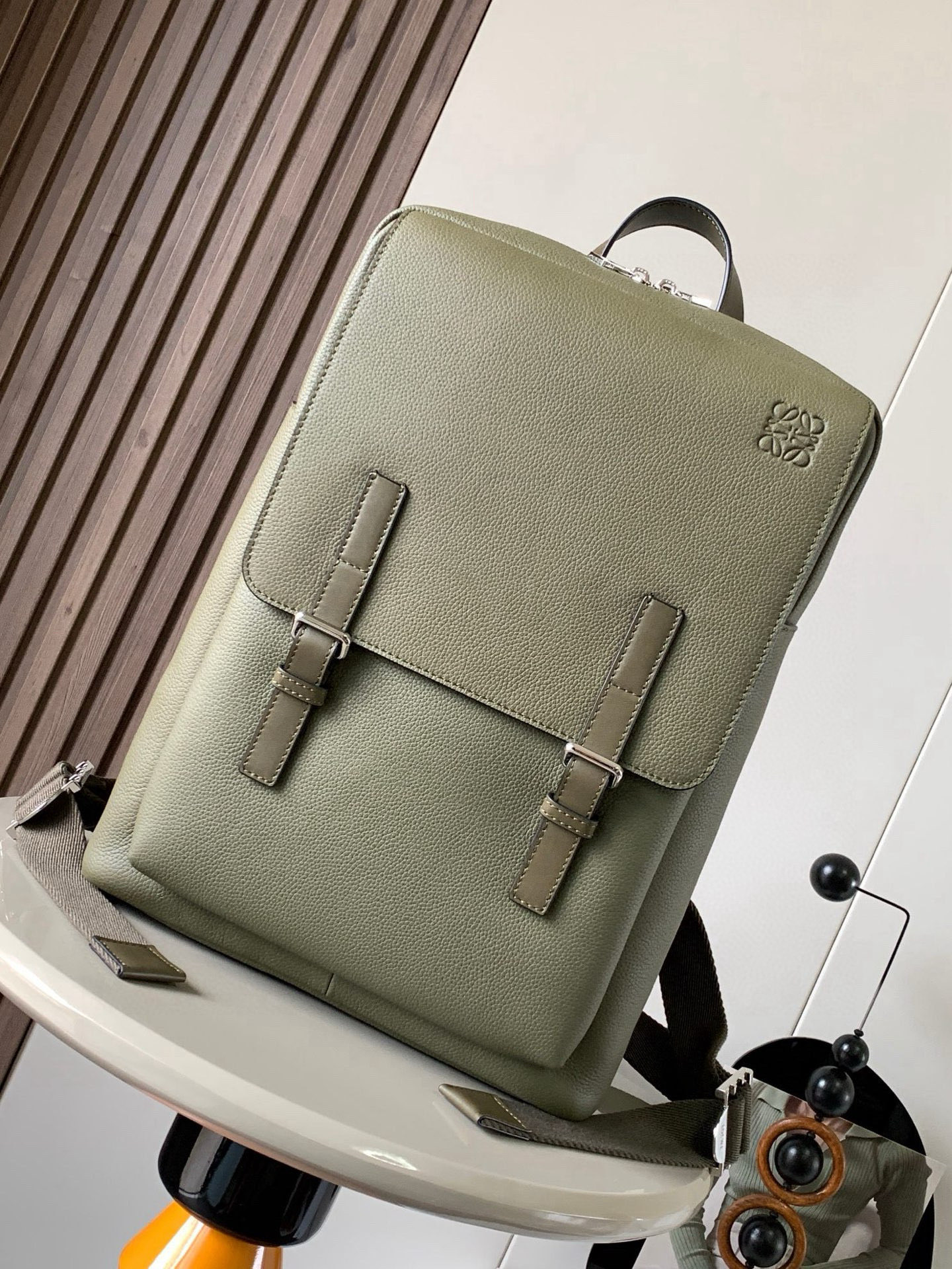 Loewe Military backpack in soft grained calfskin Green – LOEWE