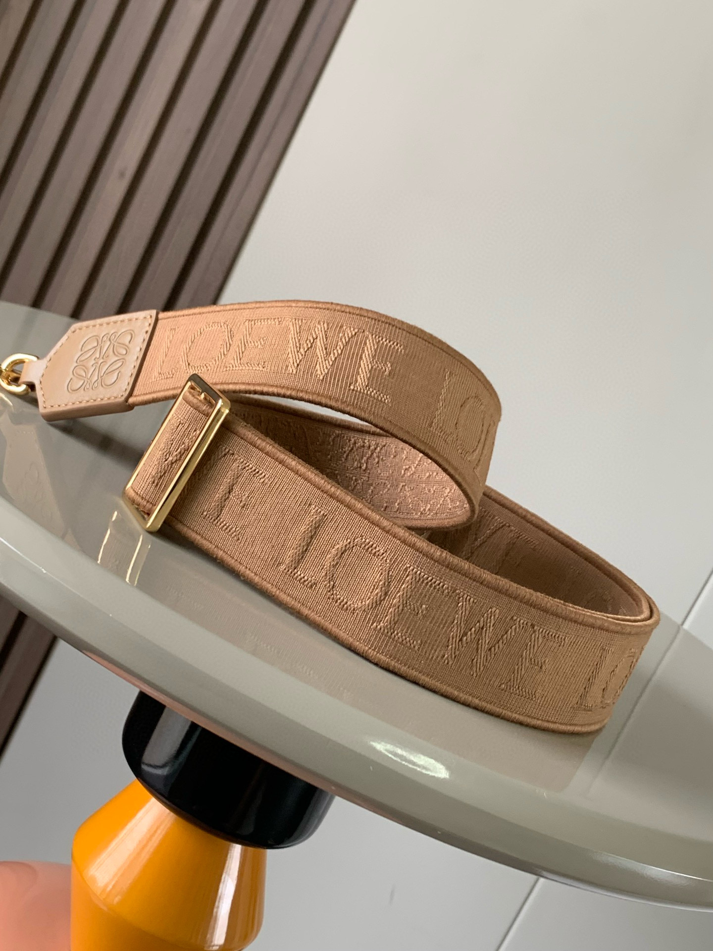 Loewe Anagram loop strap in jacquard and calfskin Beige – LOEWE
