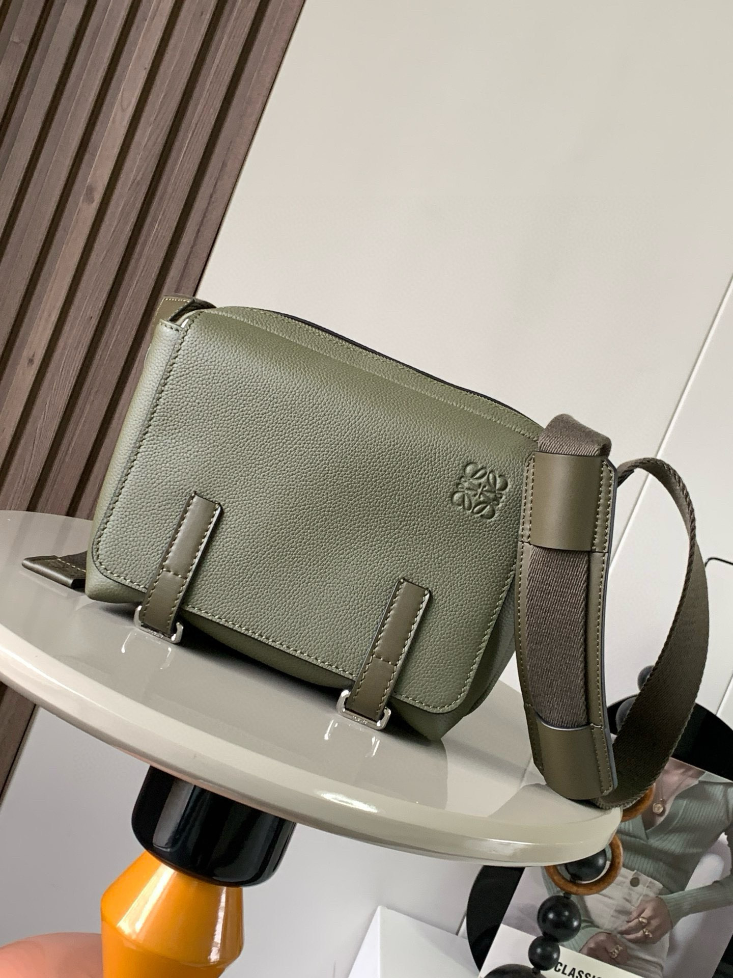 Loewe XS Military messenger bag in soft grained calfskin Green – LOEWE