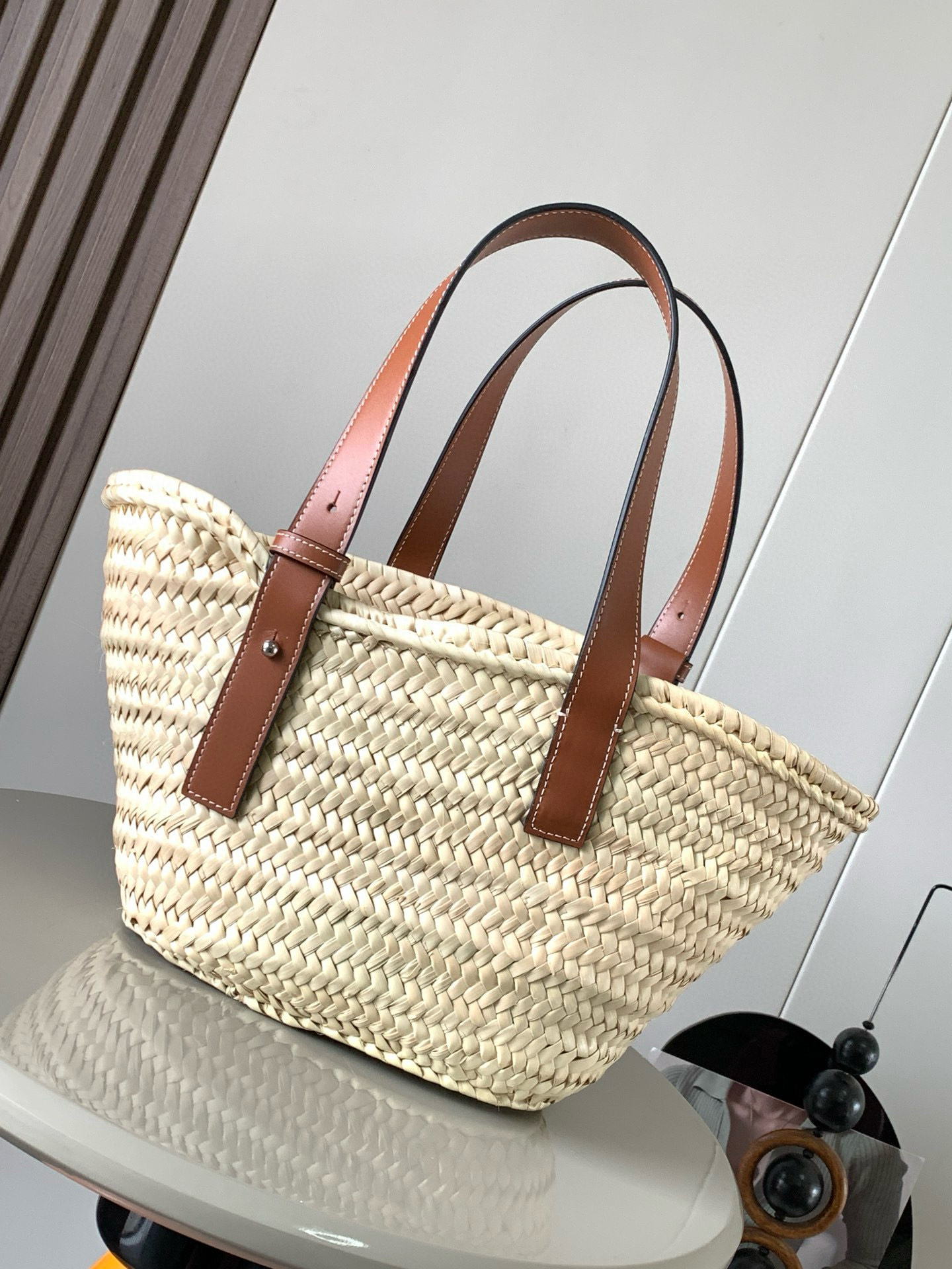 LOEWE Raffia Small Basket Tote Bag Natural Tan 1526700