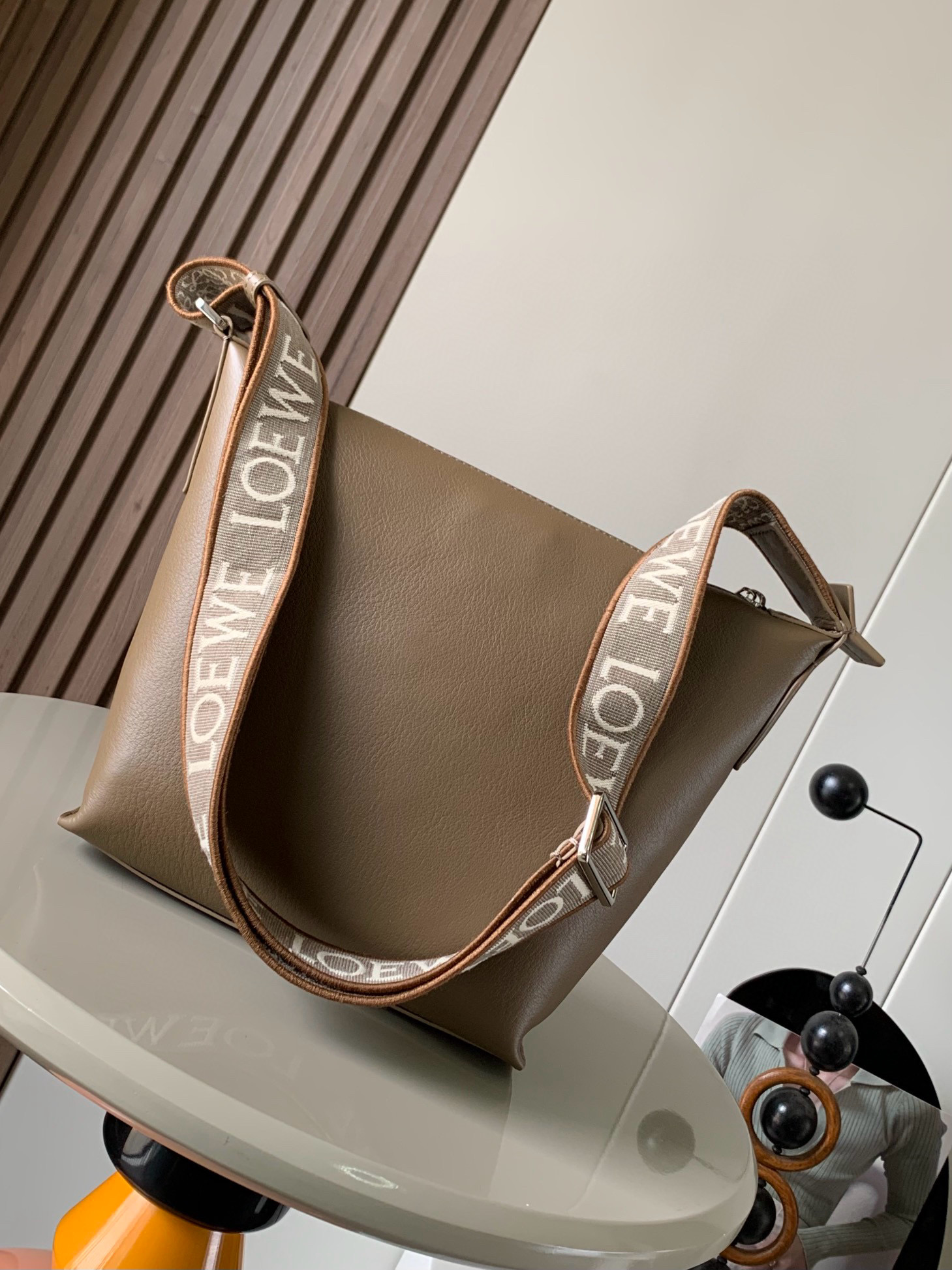 Loewe Winter Brown Supple Smooth Calfskin Leather Cubi Crossbody Bag