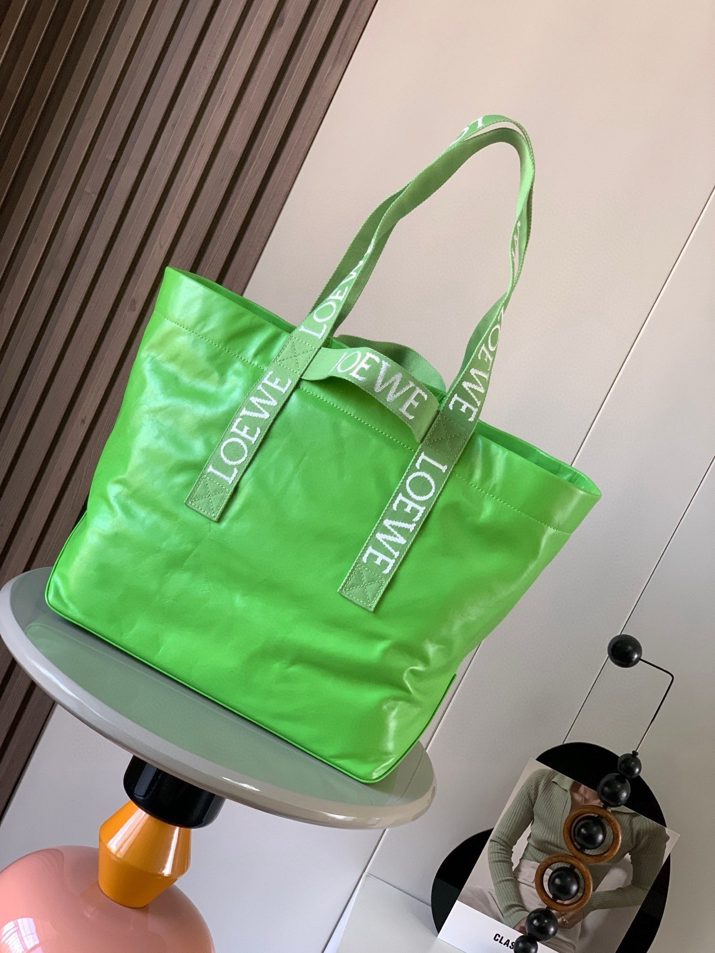 Loewe Shopper Shoulder Bag Paper Calf Green B507X23