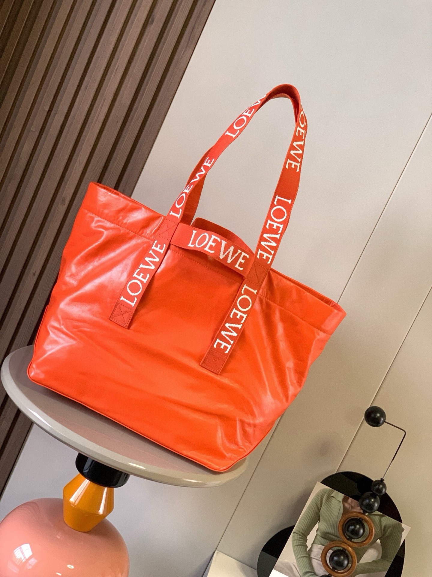 Loewe Unisex Fold Shopper in Paper Calfskin-Orange