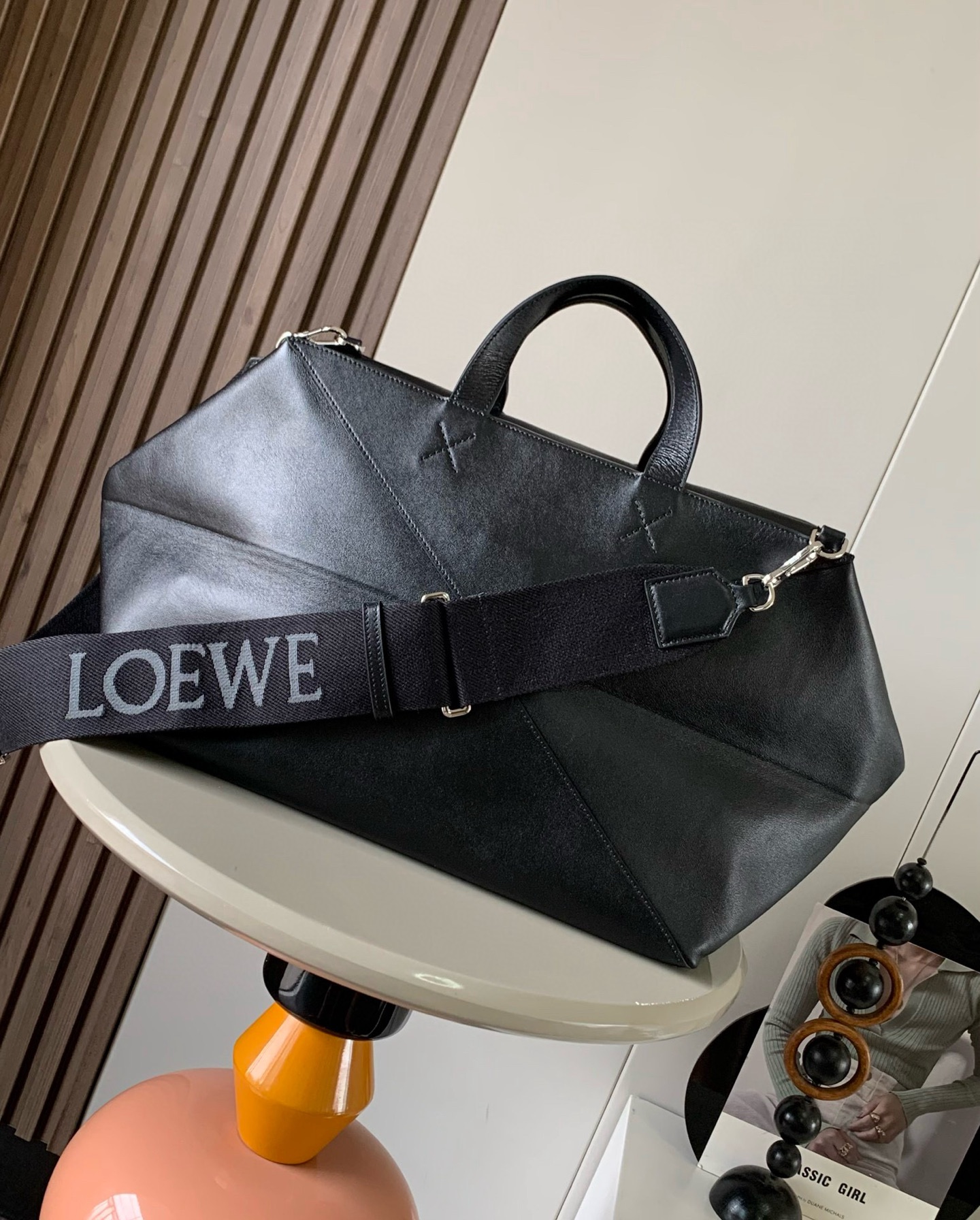 Loewe Puzzle Fold duffle in shiny calfskin Black – LOEWE