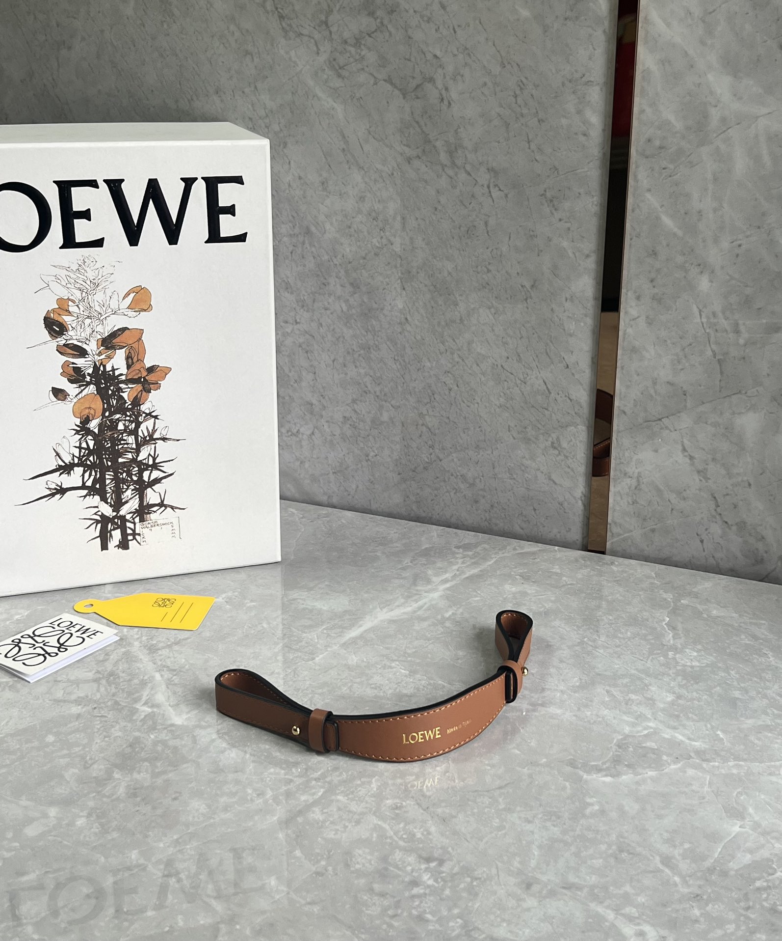 Loewe Branded short strap in classic calfskin Brown – LOEWE