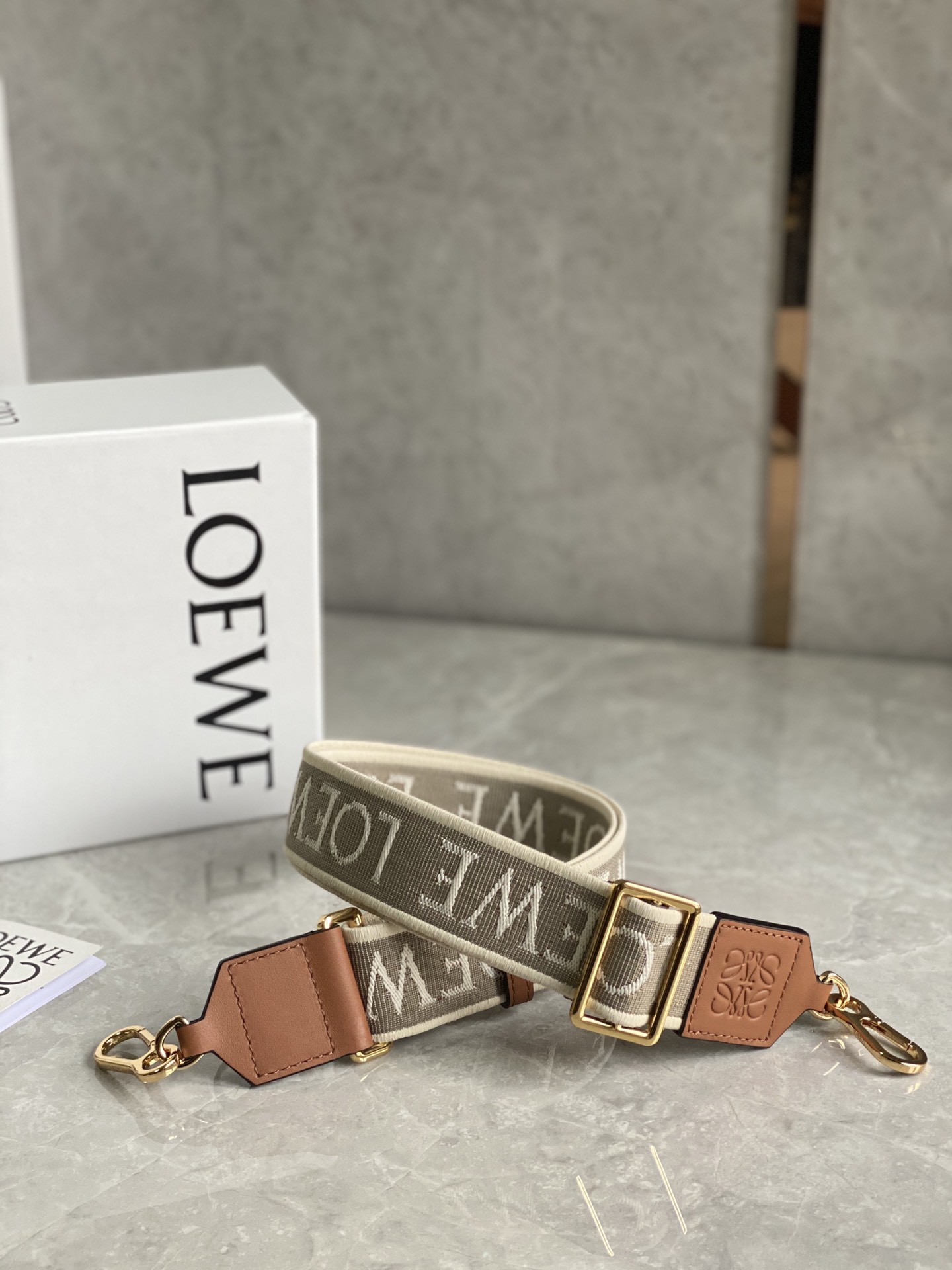 Loewe Anagram loop strap in jacquard and calfskin Beige – LOEWE