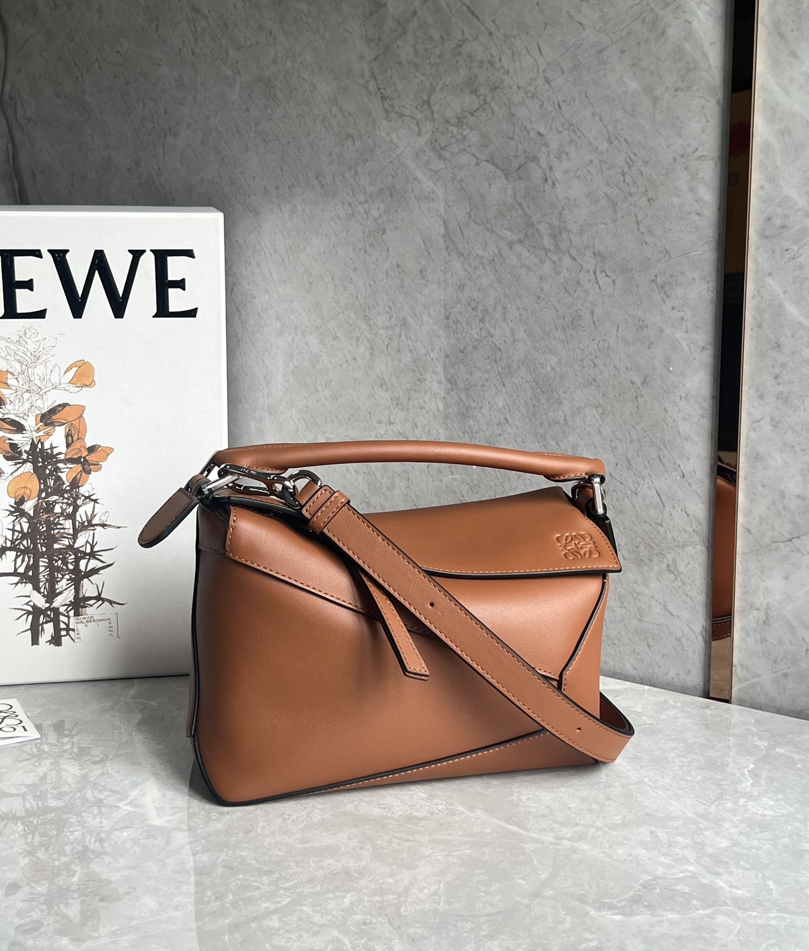 LOEWE Calfskin Medium Puzzle Bag Tan 981183 brown