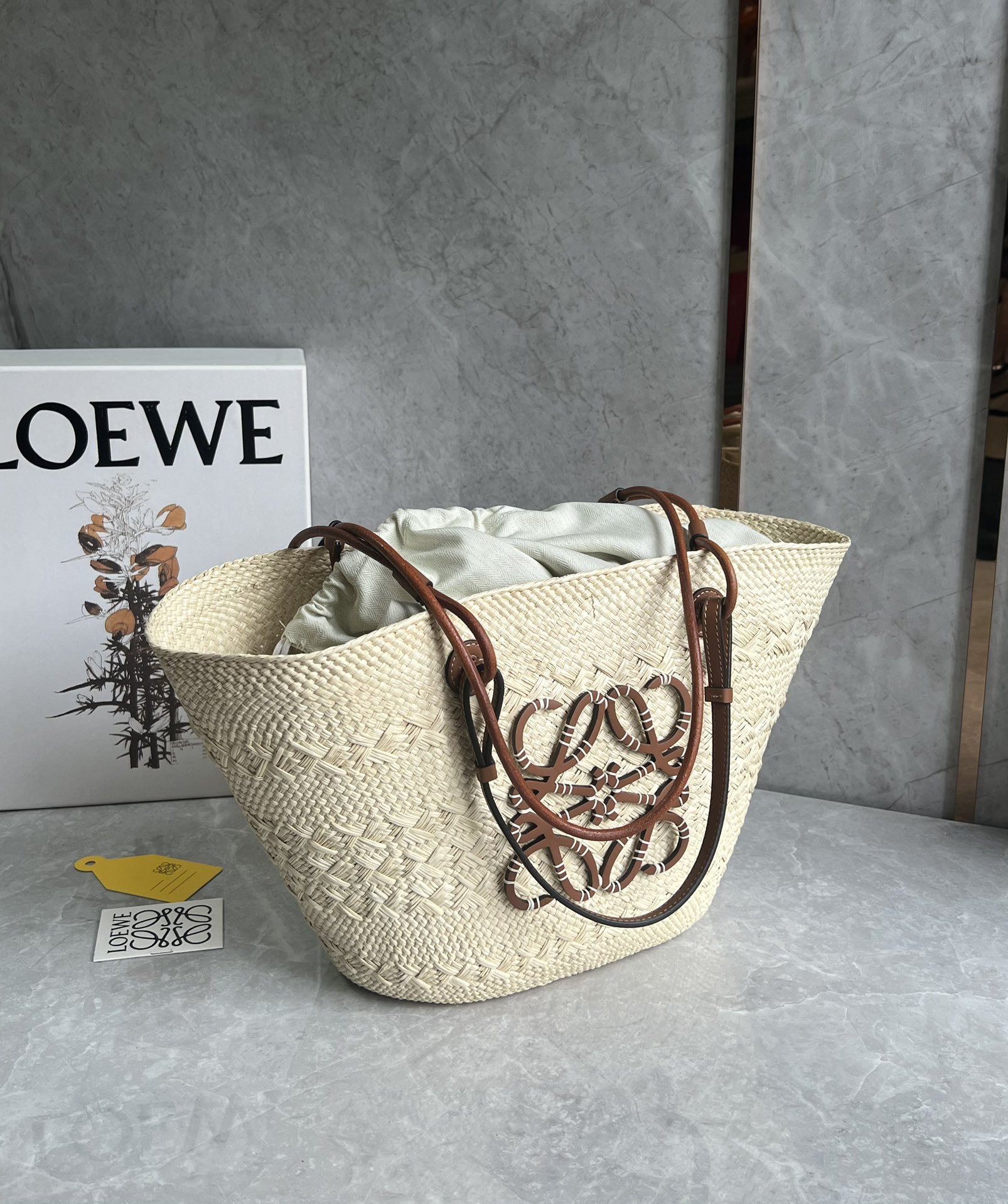 LOEWE Anagram Straw Basket Tote Bag | Neutrals