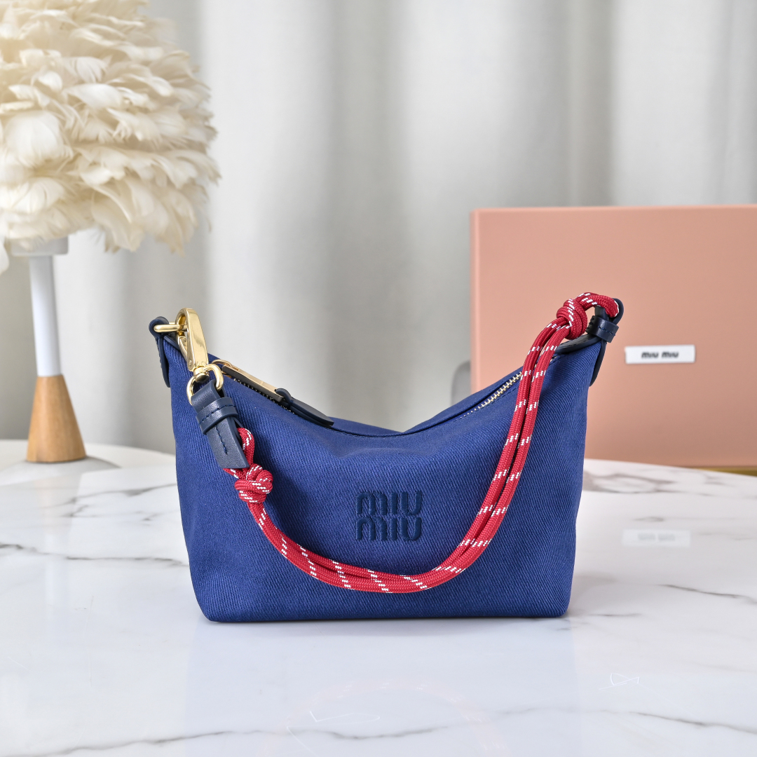 Miu Miu Gabardine pouch for Women – Navy in strap red