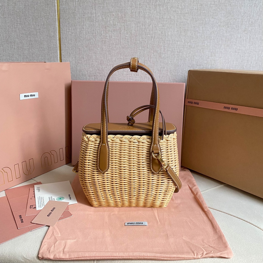 eBay MIU MIU Wicker Shoulder Bag Rattan Leather Brown | eBay