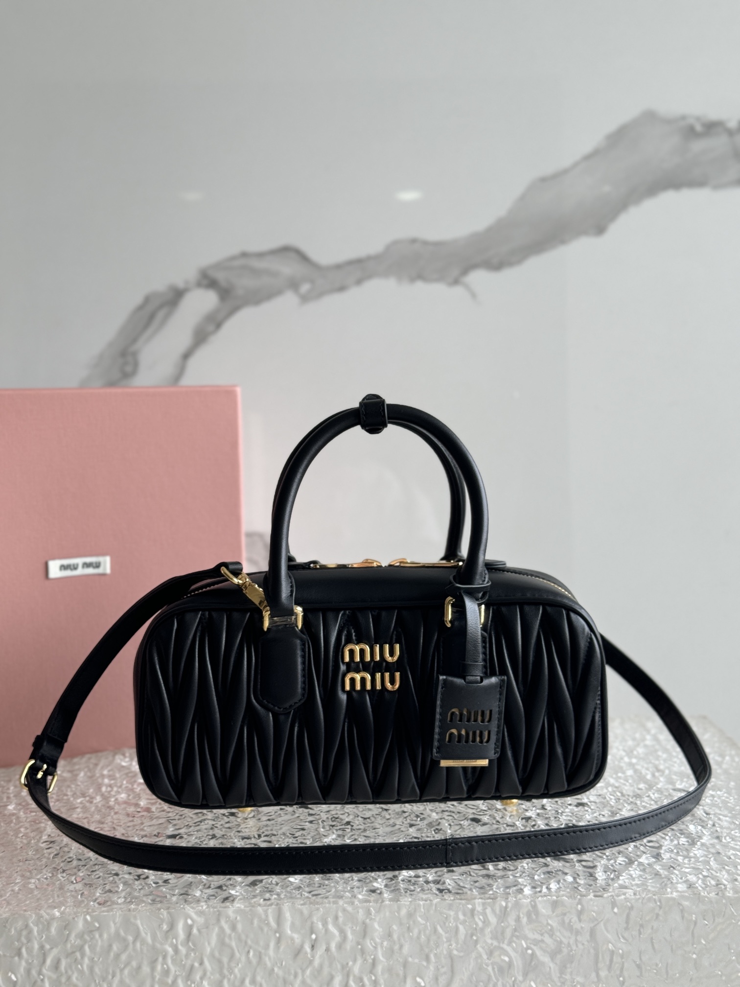 Miu Miu Black Arcadie Matelassé Nappa Leather Bag | Miu Miu