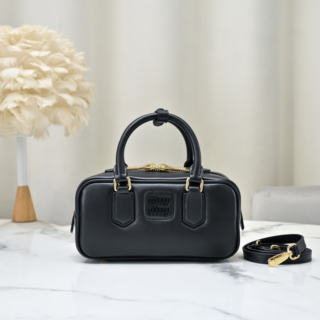 Miu Miu Women’s Compact Structured Shoulder Bag In Smooth Calf Leather Black –