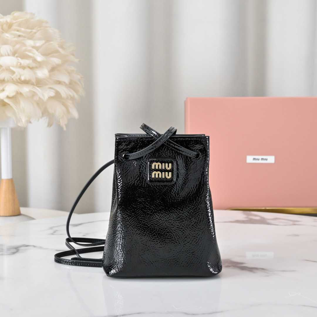 Miu Miu Naplak Patent Leather Shoulder Bag in Black |