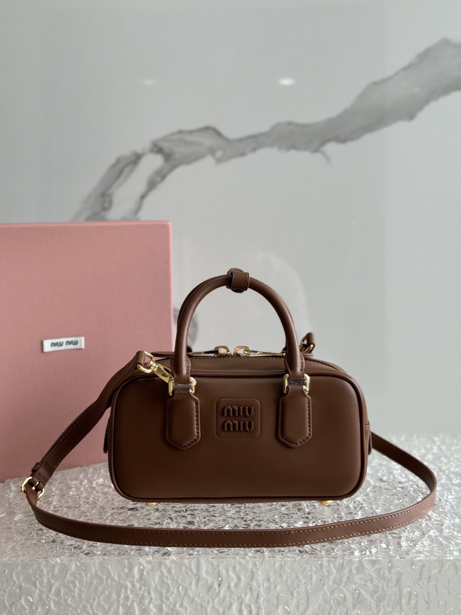 MIU MIU Calfskin Mini Arcadie Top Handle Bag Cognac 16187