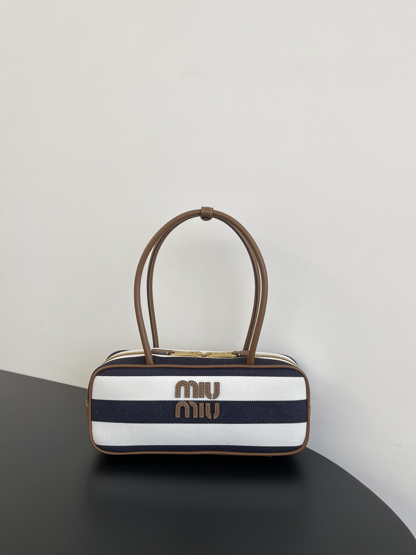 Miu Miu Blue/beige Beau Canvas And Leather Bag | Miu Miu