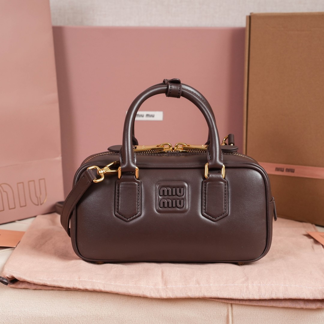 MIU MIU Calfskin Regular Arcadie Top Handle Bag Radica bag in brown