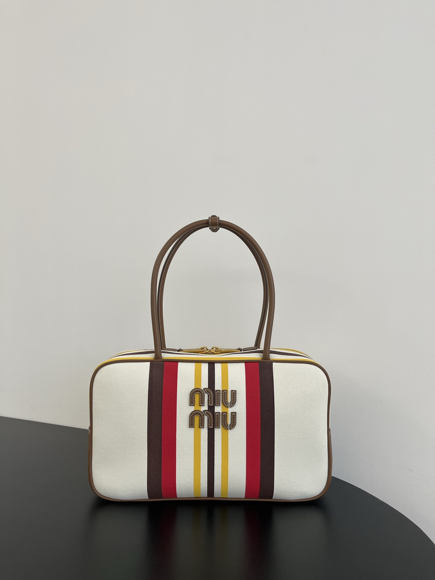 Miu Miu Leather-Canvas Beau Top-Handle Bag in Pink |