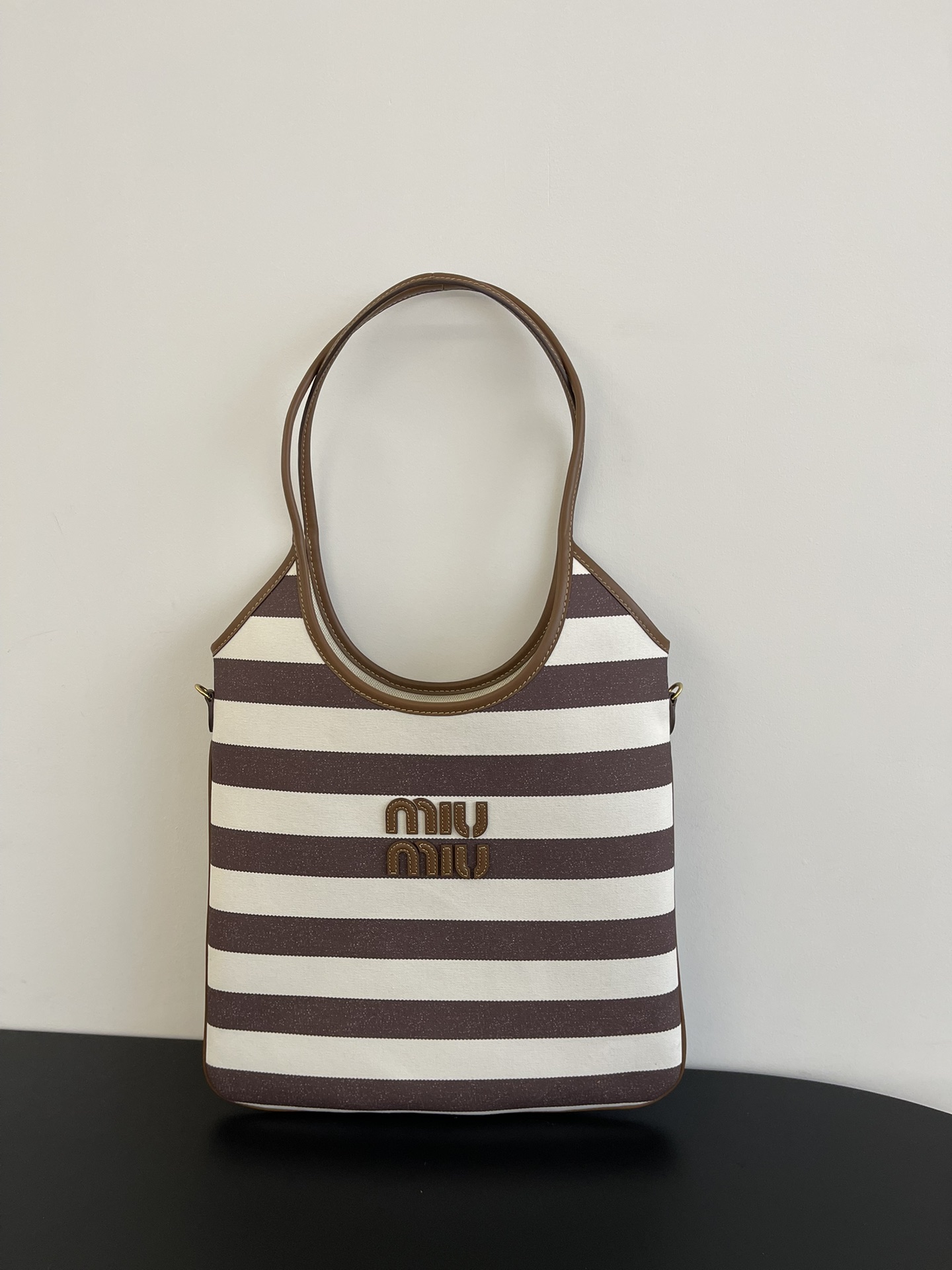 Miu Miu Ivy Canvas and Leather Tote Bag brown Miu Miu  00209