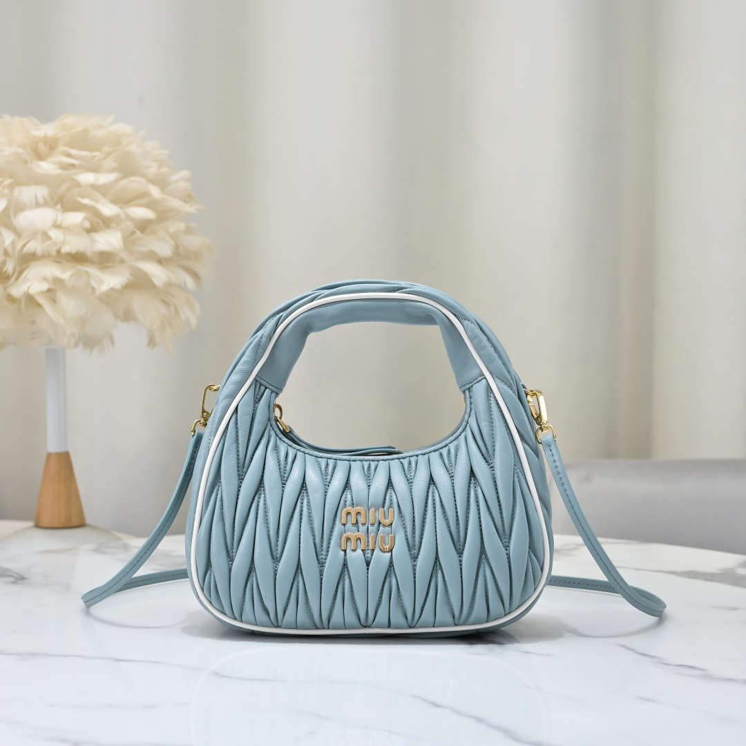 Miu Miu Powder Blue Wander Matelassé Nappa Leather Hobo Mini-bag | Miu Miu