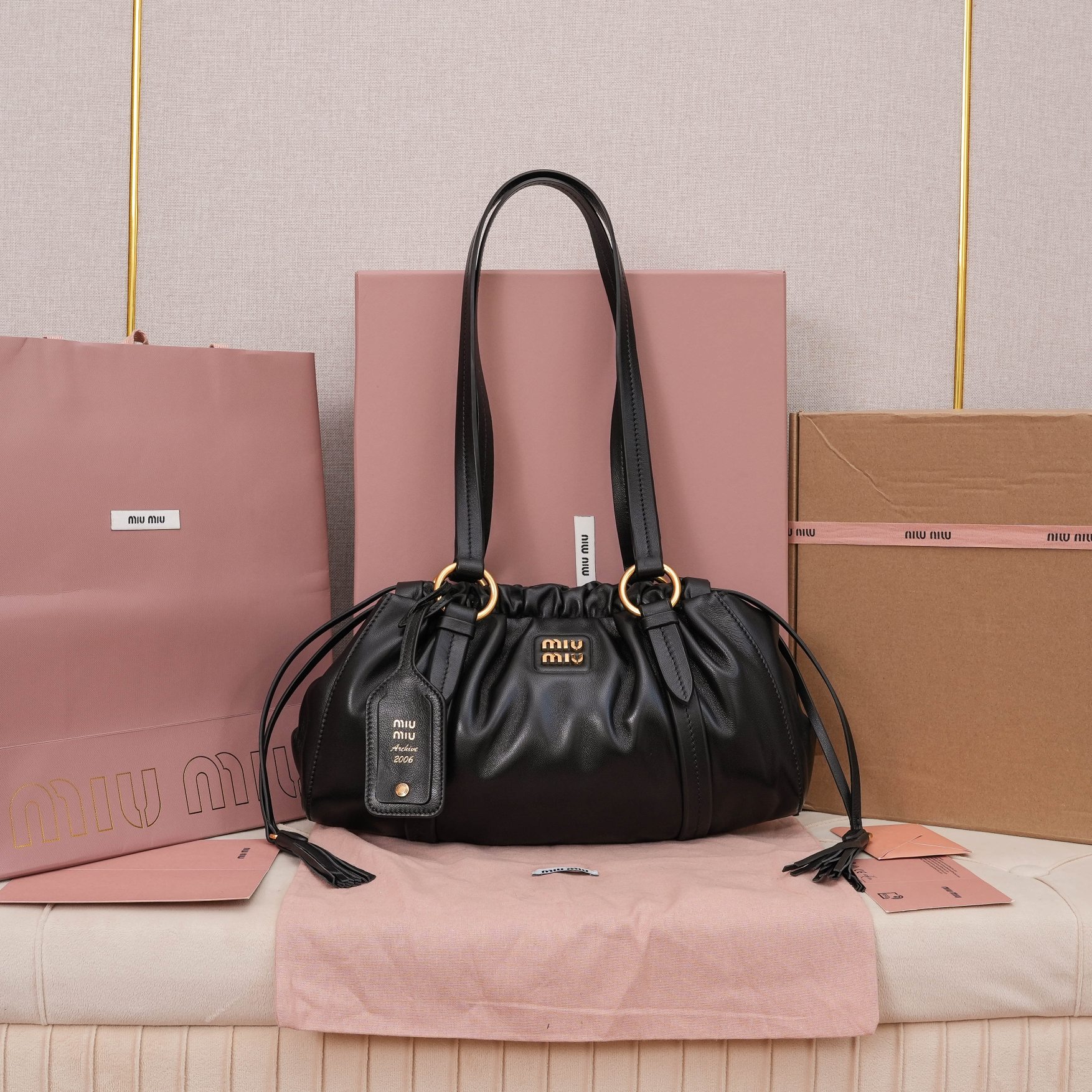 Miu Miu Joie Nappa Leather Shoulder Bag in black