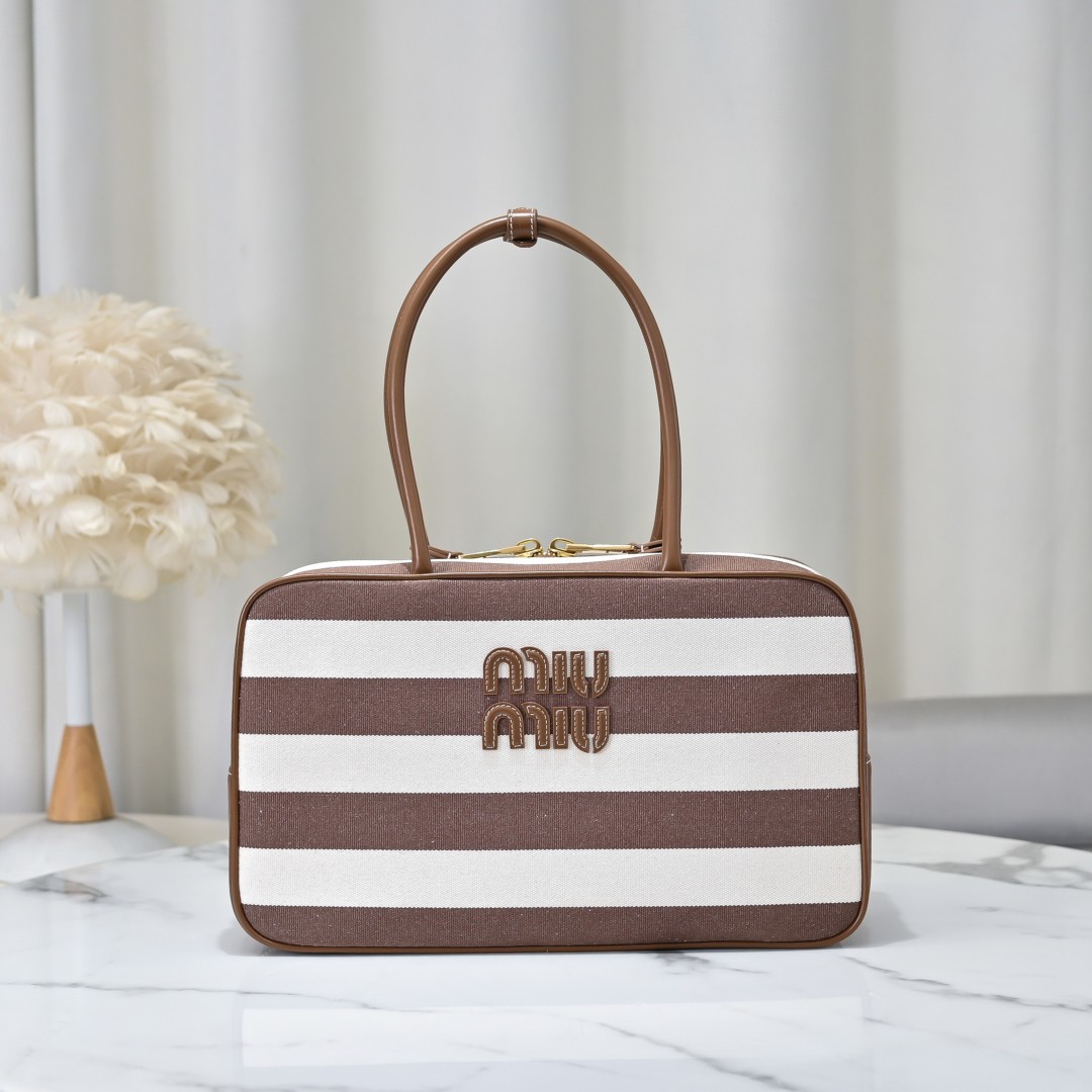 Miu Miu Beau Canvas and Leather Shoulder Bag tote bag brown
