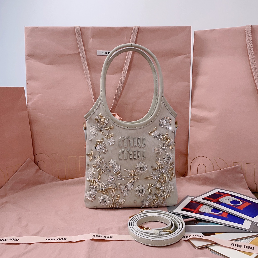 Miu Miu Chalk Ivy Embroidered Gabardine Bag | Miu Miu