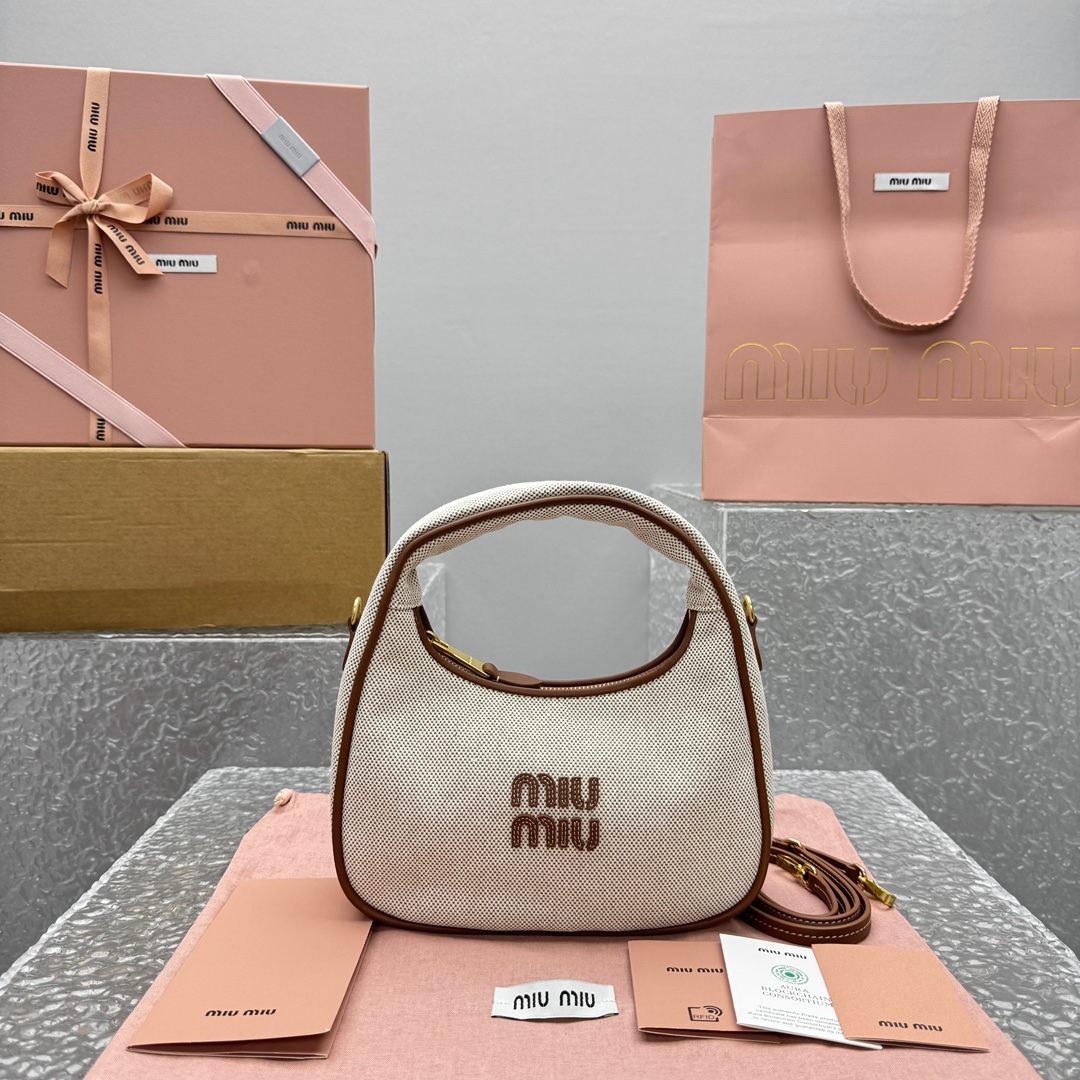 Miu Miu Beige/brandy Wander Canvas And Leather Bag | Miu Miu
