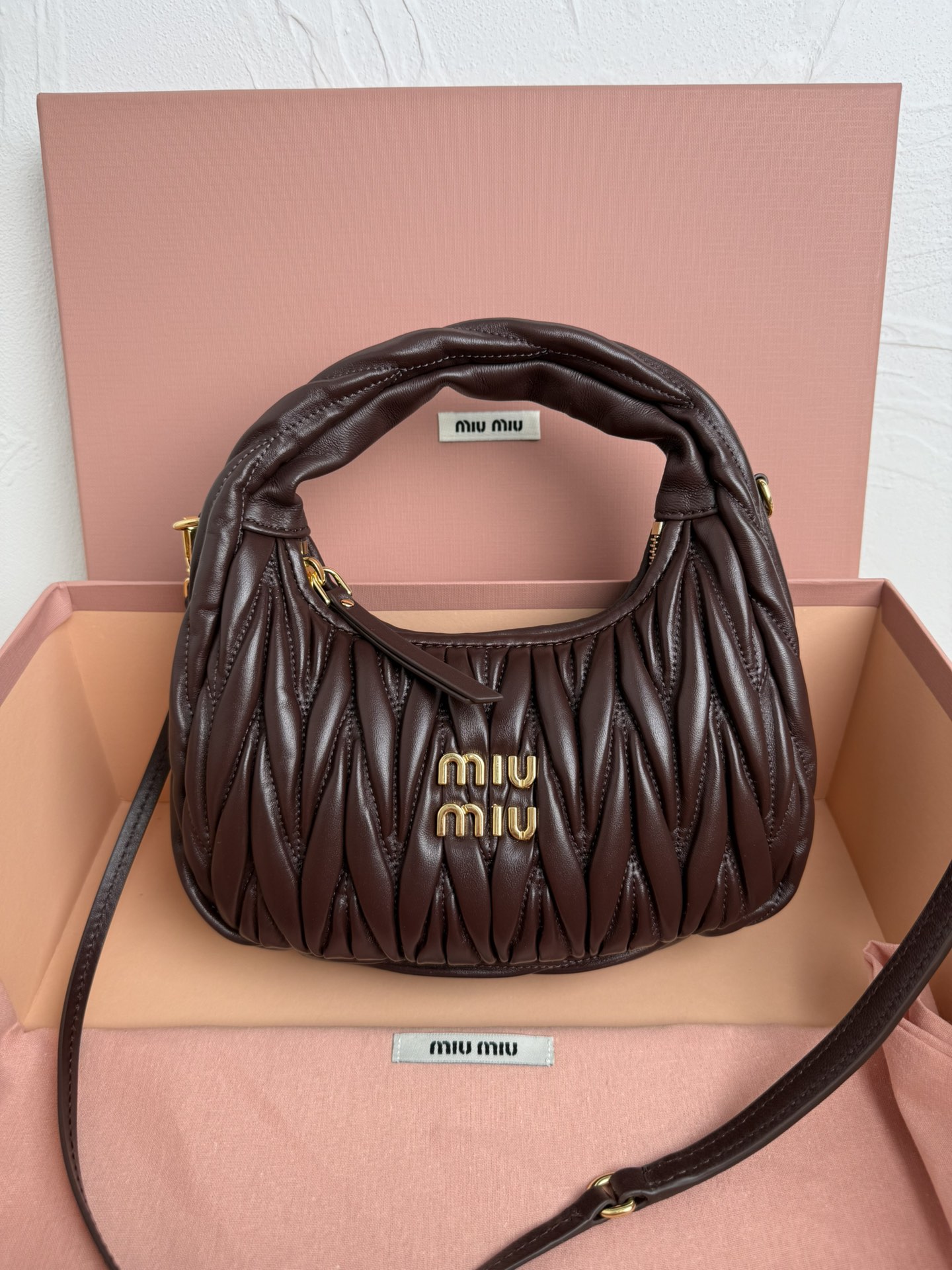 Miu Miu Wander Matelassé Leather Cross Body Bag | Brown