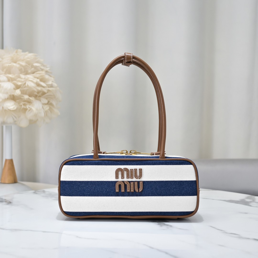 Miu Miu Blue/beige Beau Canvas And Leather Bag | Miu Miu