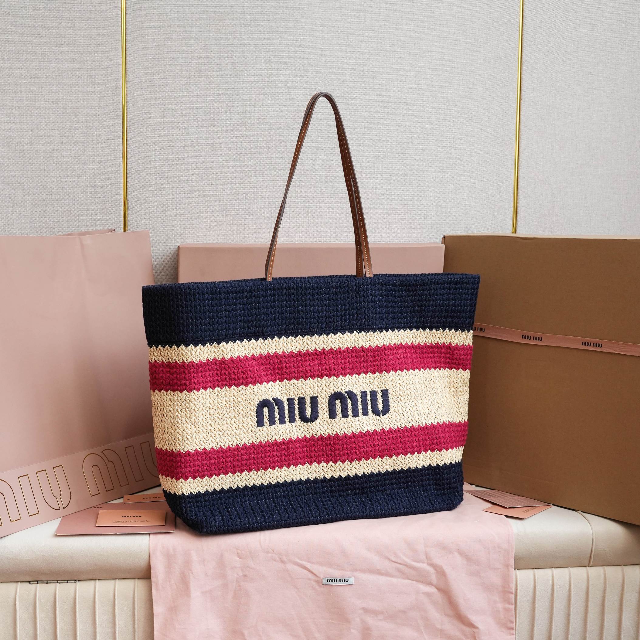 Miu Miu Striped Woven Top Handle Bag Miu Miu 00289